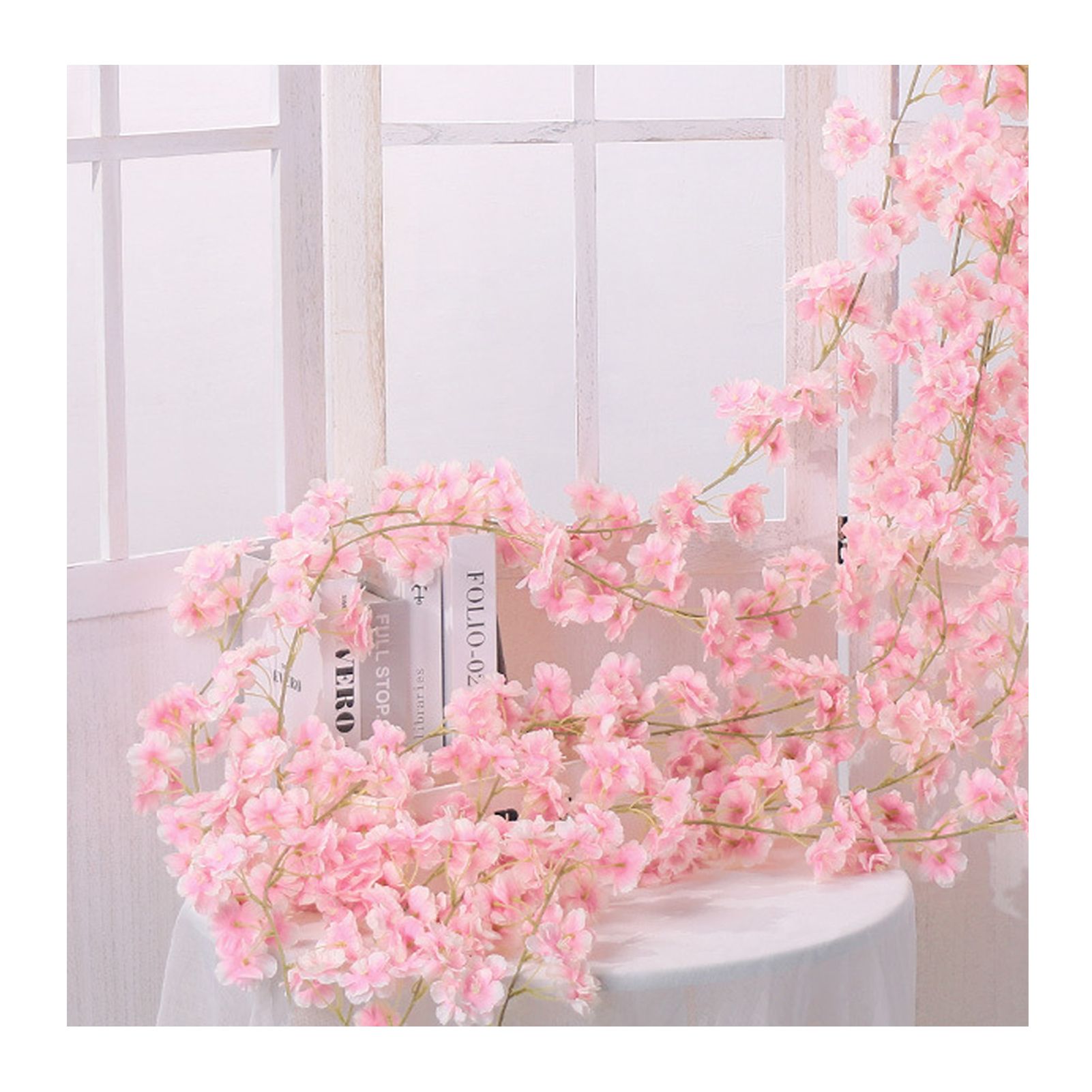 Artificial Flower Rattan Single 1.8m 135pcs Flowers Head Vivid Decorative Silk Plastic Hanging Fake Rattan for Decoration Flesh Pink
