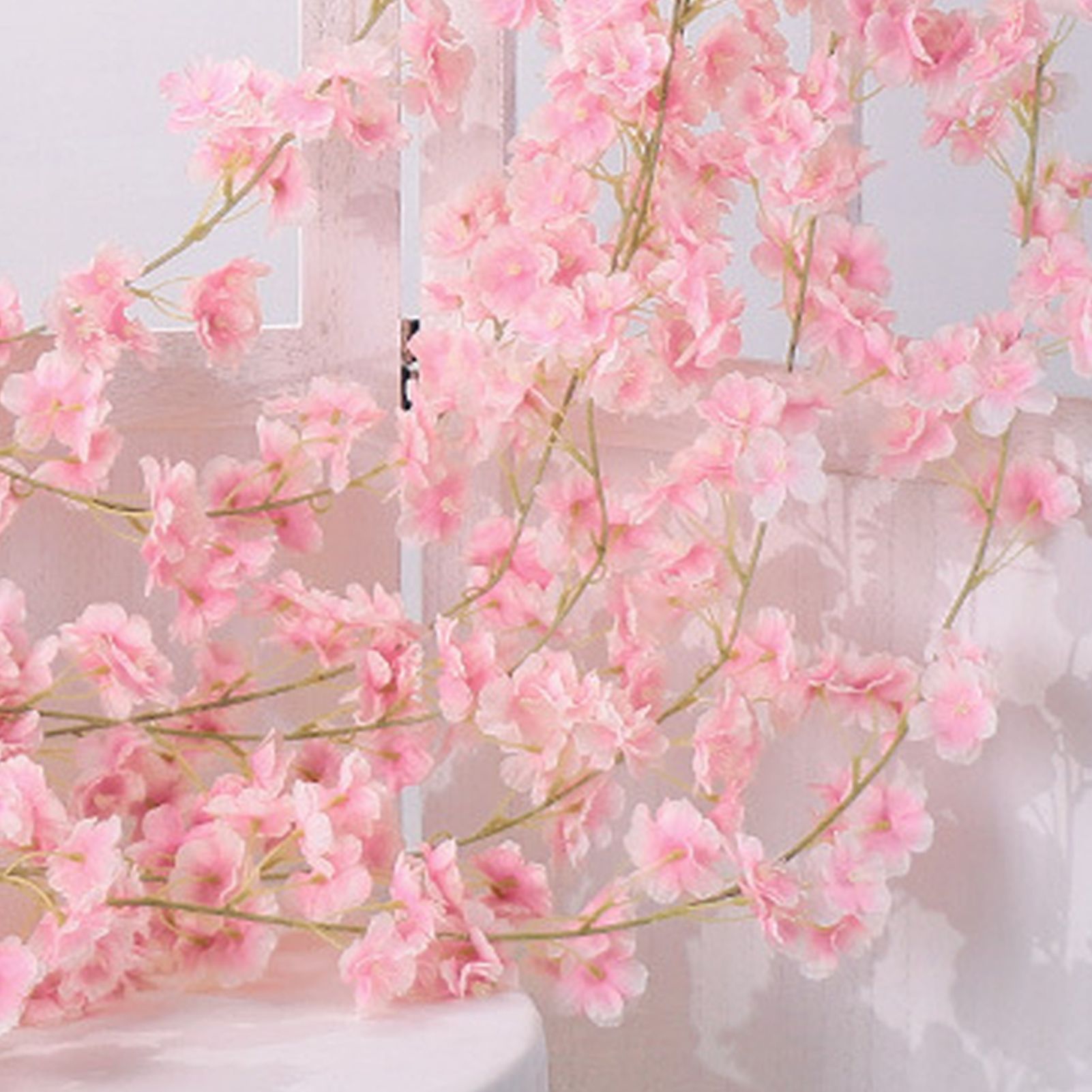 Artificial Flower Rattan Single 1.8m 135pcs Flowers Head Vivid Decorative Silk Plastic Hanging Fake Rattan for Decoration Flesh Pink
