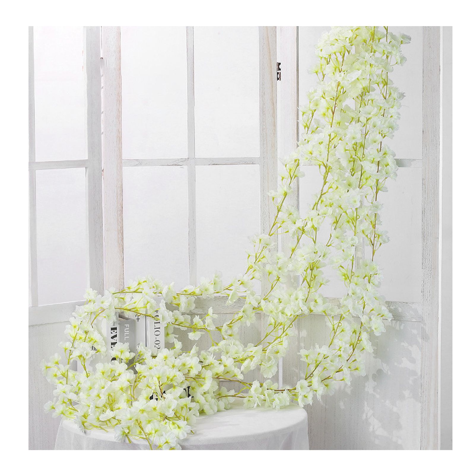 Artificial Flower Rattan Single 1.8m 135pcs Flowers Head Vivid Decorative Silk Plastic Hanging Fake Rattan for Decoration White Artificial Flower Rattan Single 1.8m 135pcs Flowers Head Vivid Decorative Silk Plastic Hanging Fake Rattan for Decoration White