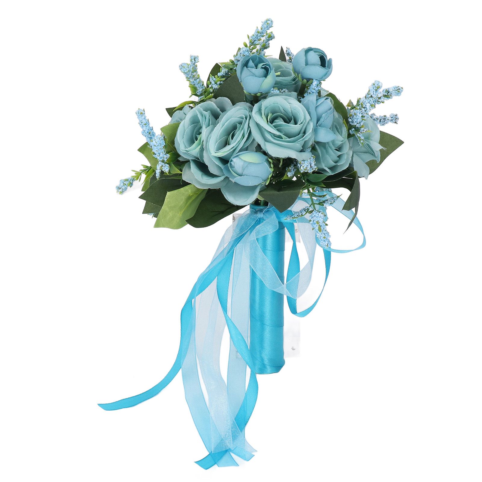 Wedding Bouquet Simulation Artificial Rose Lifelike Green Leaves Modern Elegant Rose for Wedding Church Home Decor Lake Blue Wedding Bouquet Simulation Artificial Rose Lifelike Green Leaves Modern Elegant Rose for Wedding Church Home Decor Lake Blue