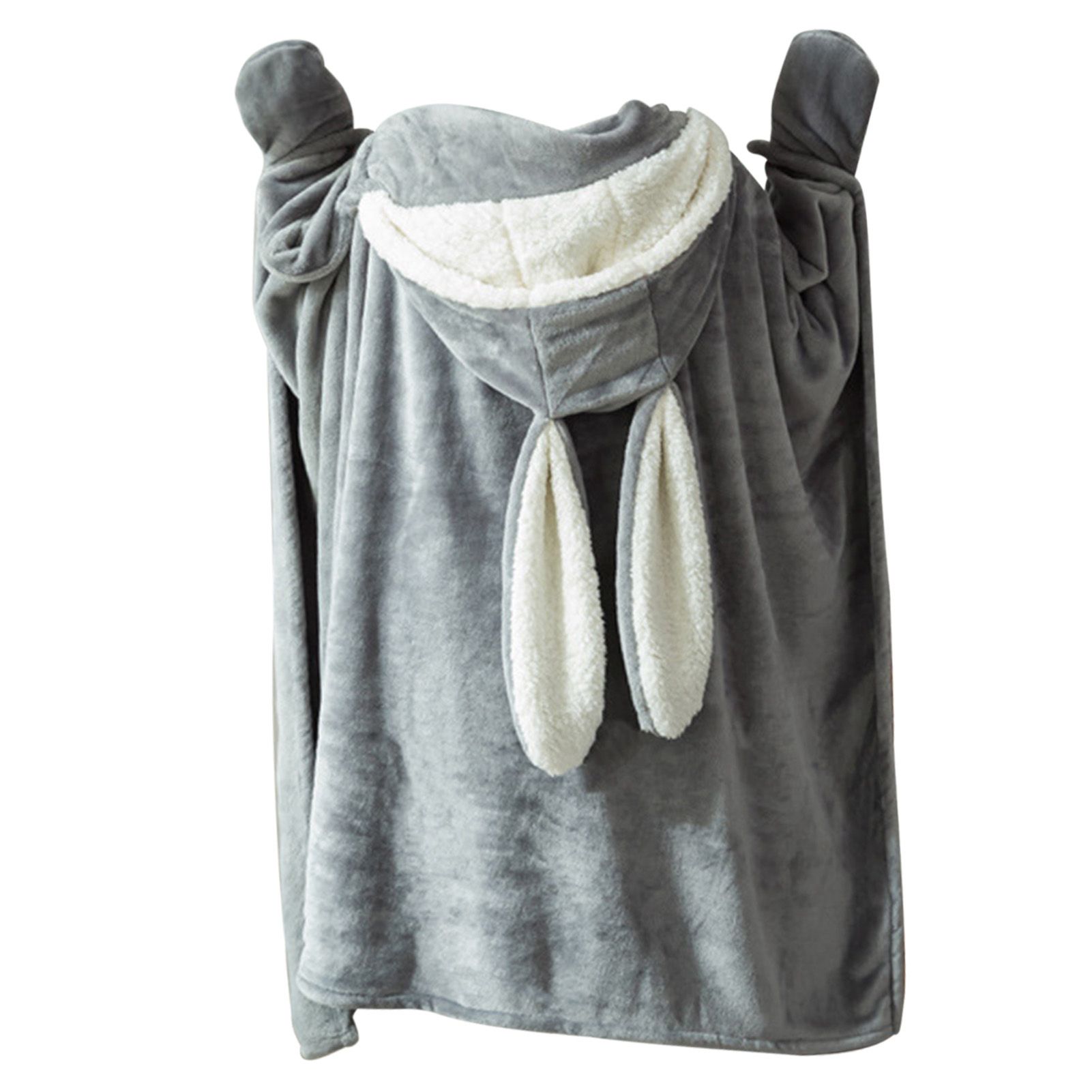 Hooded Blanket Wearable Polyester Plush Rabbit Ear Hooded Blanket Throw Soft Warm Blanket for Home Dark Gray Large