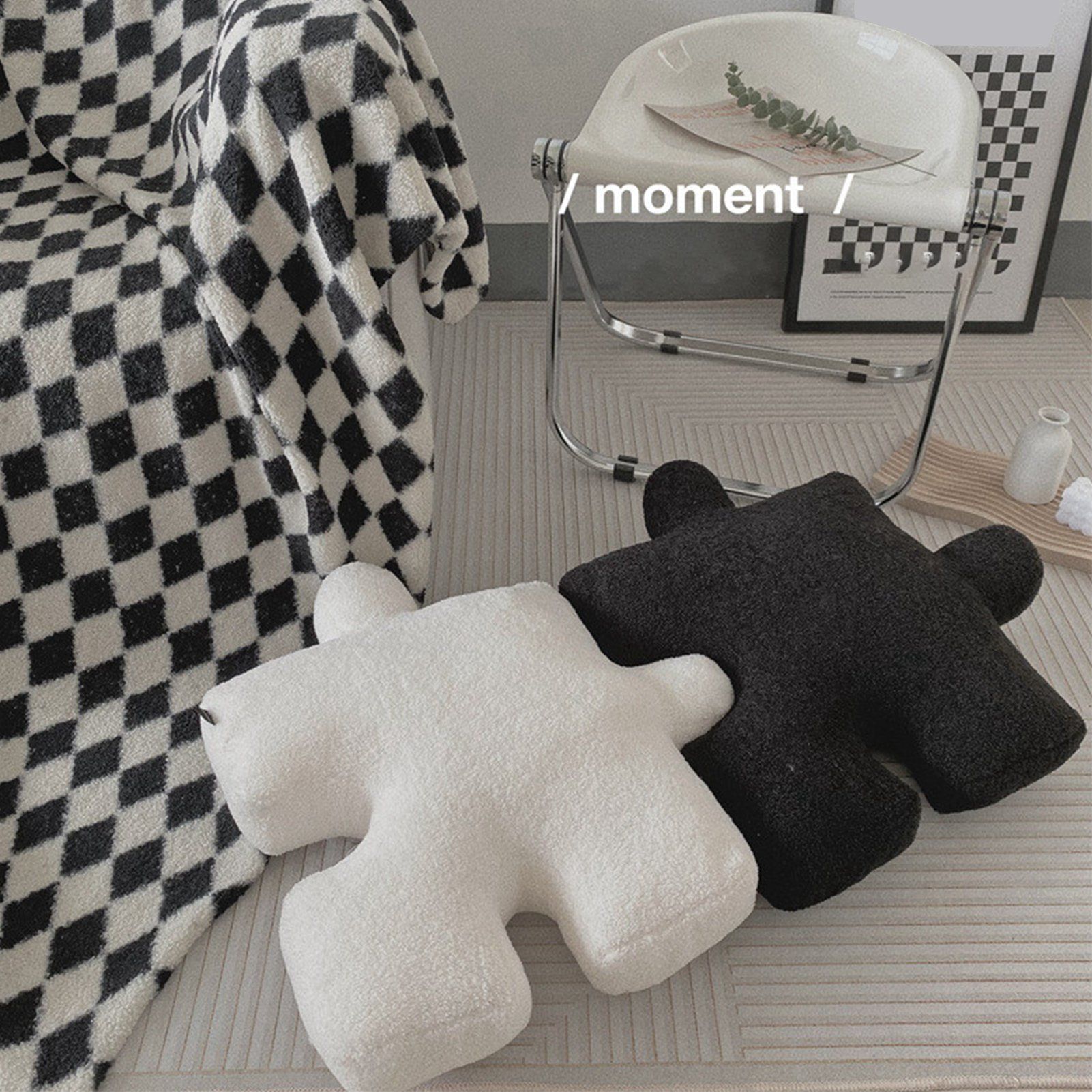 Plush Throw Pillow Ultra Soft Cushion Puzzle Special Shaped for Sofa Bed Window Home Decor White