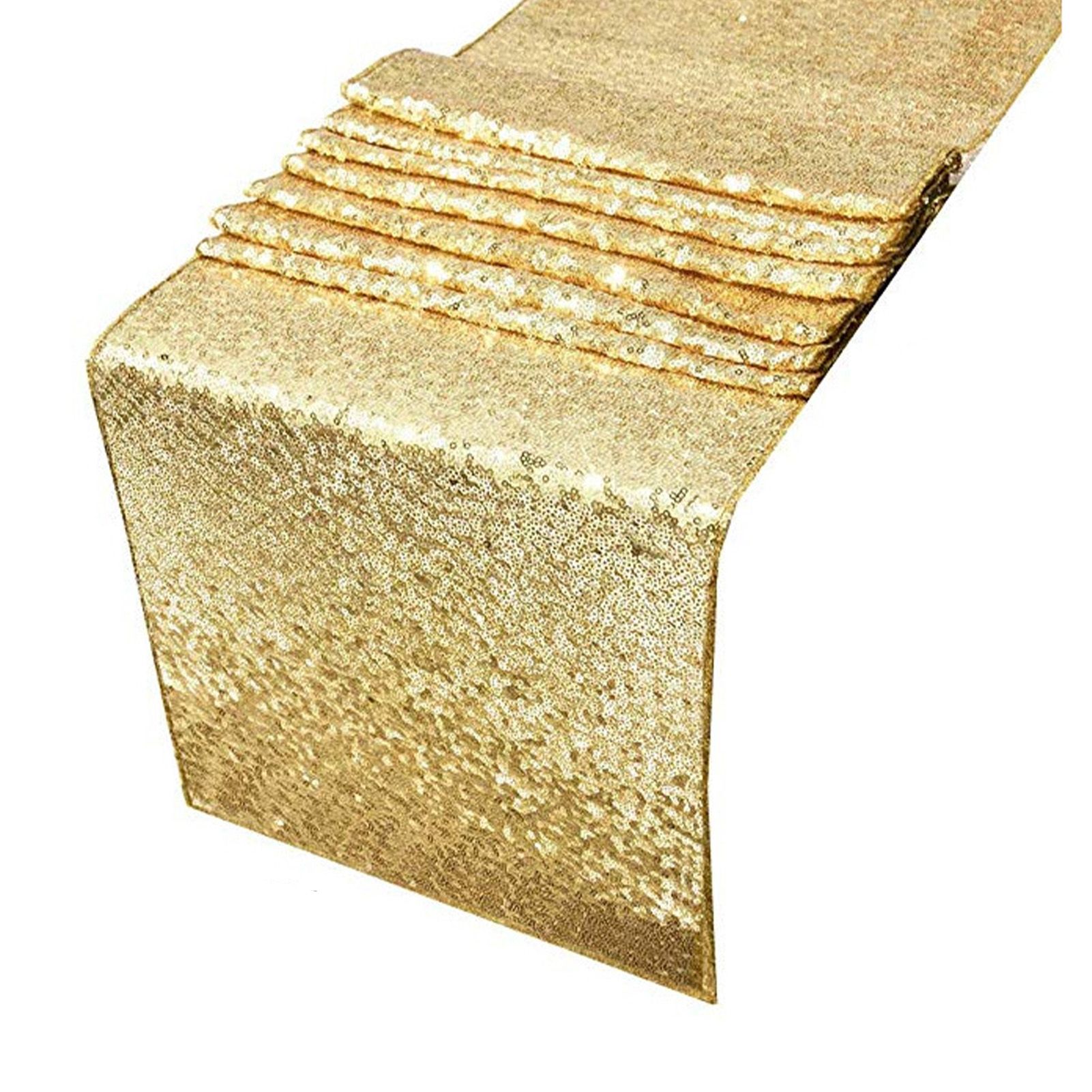 Tablecloth Polyester Fiber with Gold Sequins Table Cover for Table Home Wedding Decoration Or 30x300cm/11.8x118.1in