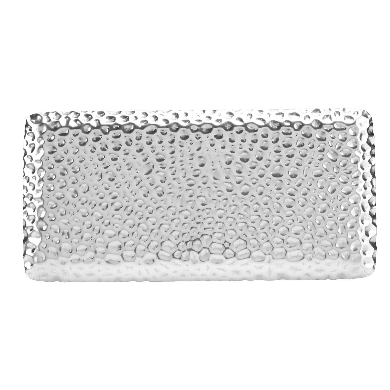Hammered Tray Exquisite Odorless Stainless Steel Serving Tray for Living Room Bedroom Kitchen Bathroom 19.5x9.5cm Silver