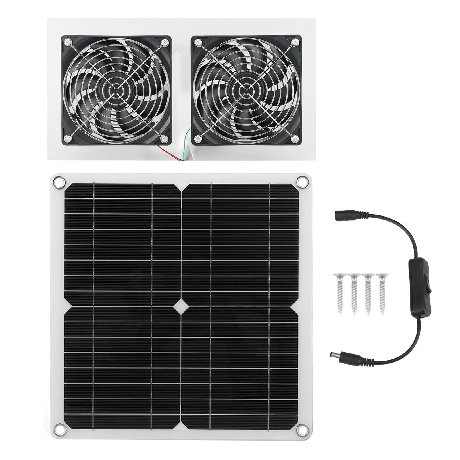 25W Solar Panel Fan Kit IPX65 Waterproof Low Noise Efficient Solar Powered Dual Fan for Chicken Coop Kennel Barn
