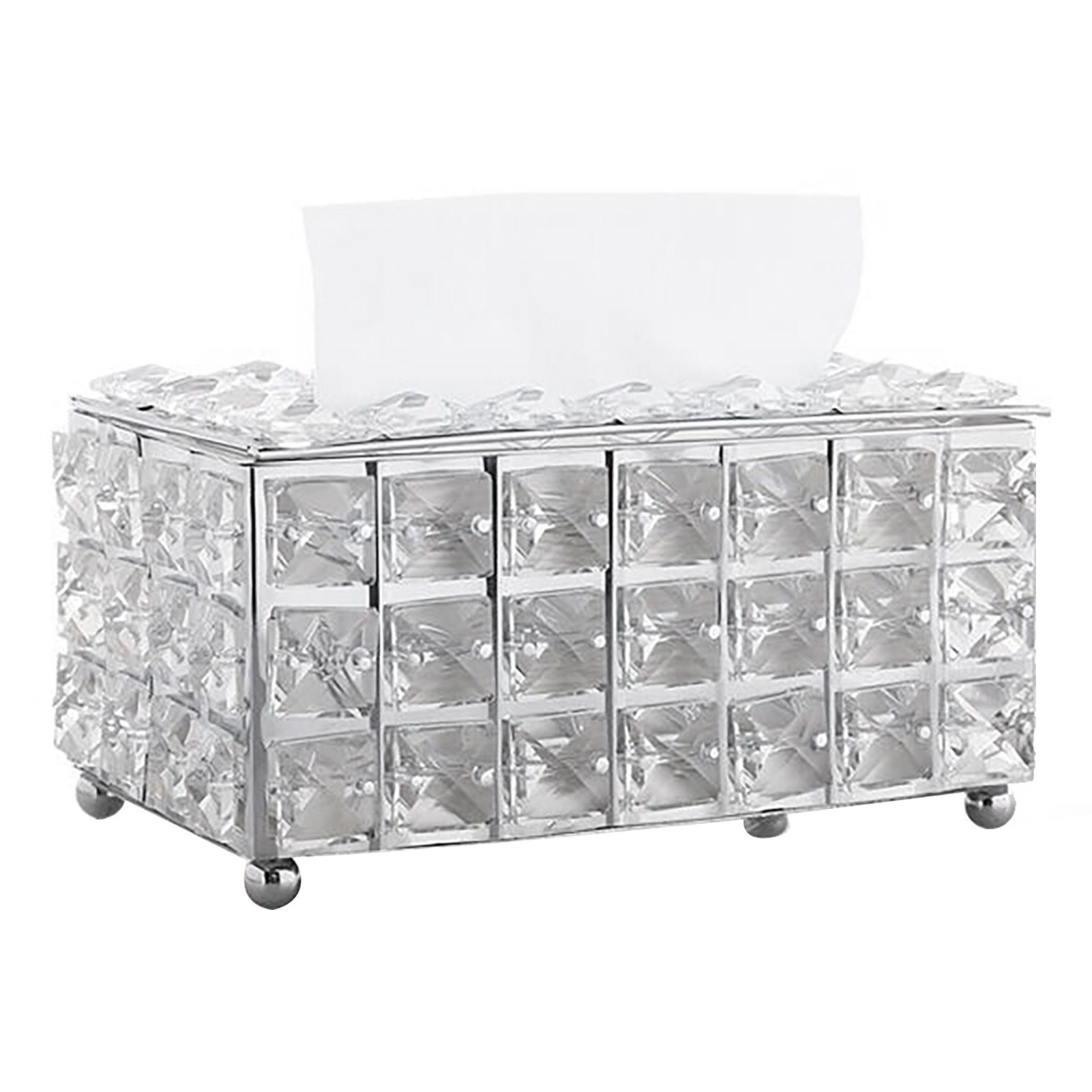 Facial Tissue Holder Light Luxury Crystal Metal Silver Tissue Dispenser Box for Living Room