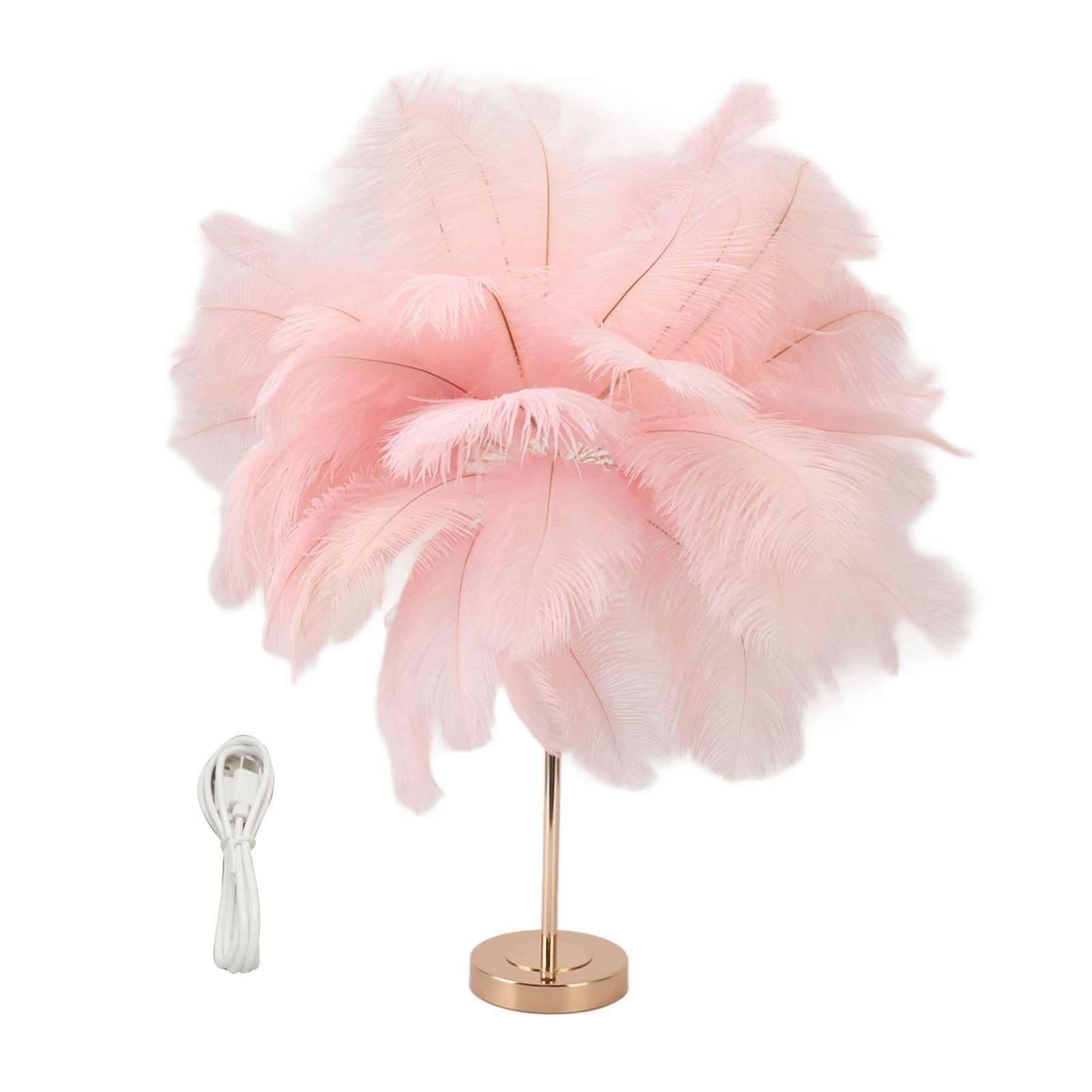 Feather Table Lamp 3 Color Dimmable Touch Switch USB Plug in Romantic Modern Decorative Bedside Light for Bedroom Pink
