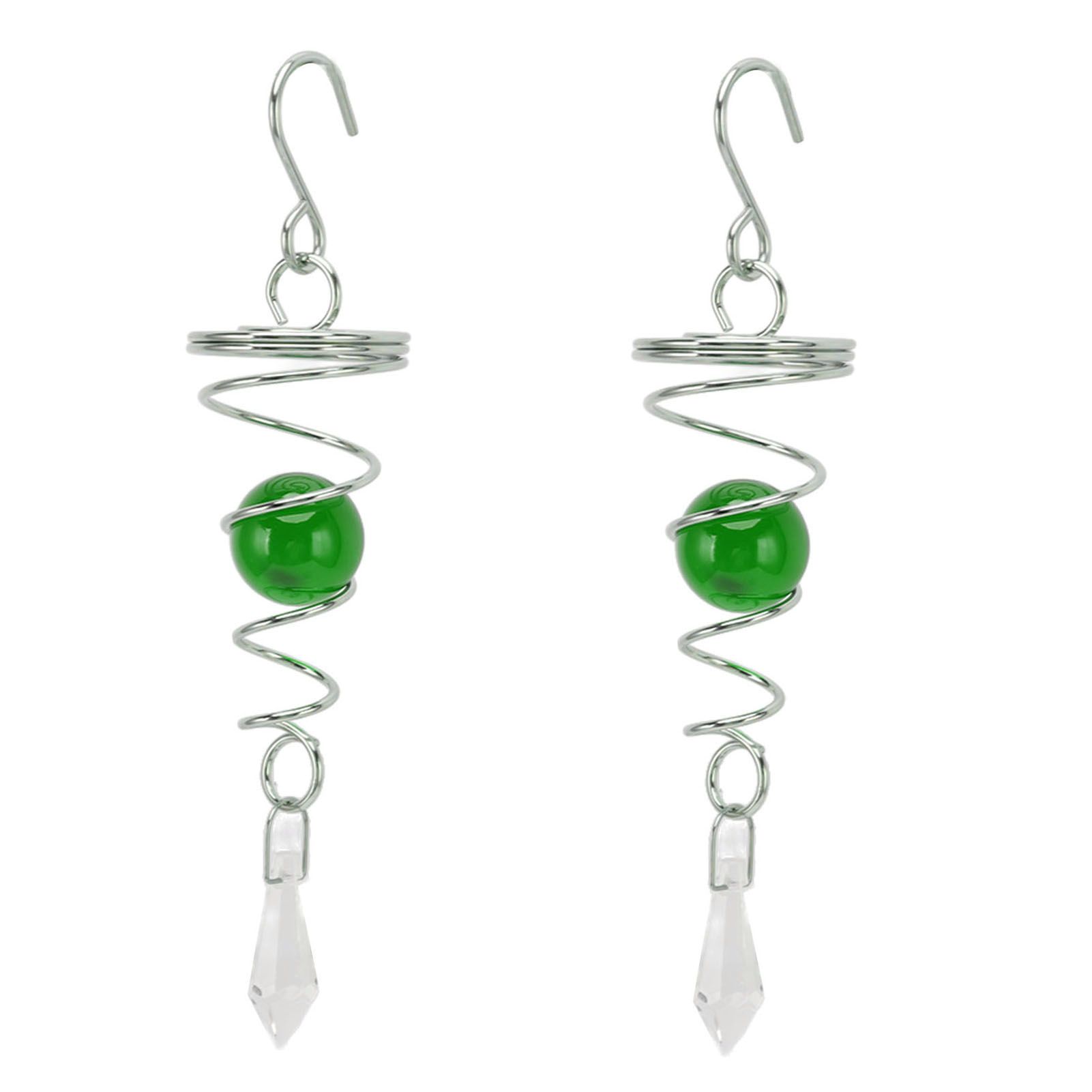2Pcs Gazing Ball Spiral Tail Wind Spinner Stabilizer Stainless Steel Spiral Wind Chimes for Outside Green