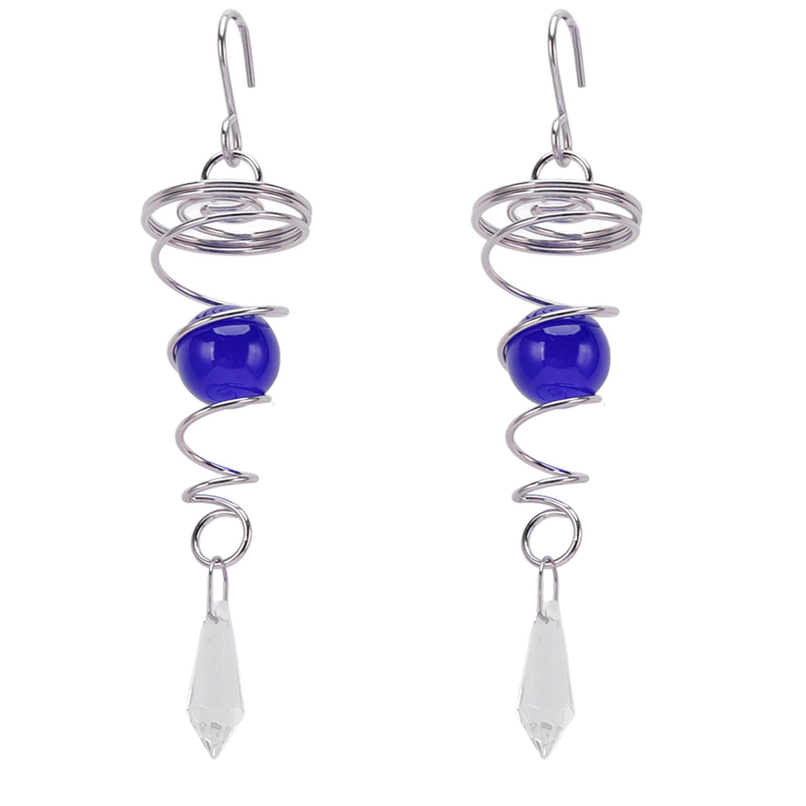 2Pcs Gazing Ball Spiral Tail Wind Spinner Stabilizer Stainless Steel Spiral Wind Chimes for Outside Blue