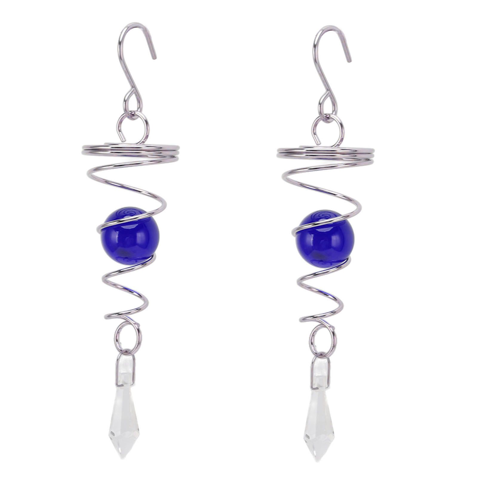2Pcs Gazing Ball Spiral Tail Wind Spinner Stabilizer Stainless Steel Spiral Wind Chimes for Outside Blue