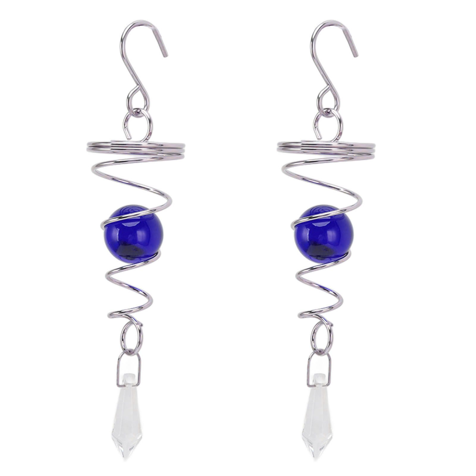 2Pcs Gazing Ball Spiral Tail Wind Spinner Stabilizer Stainless Steel Spiral Wind Chimes for Outside Blue