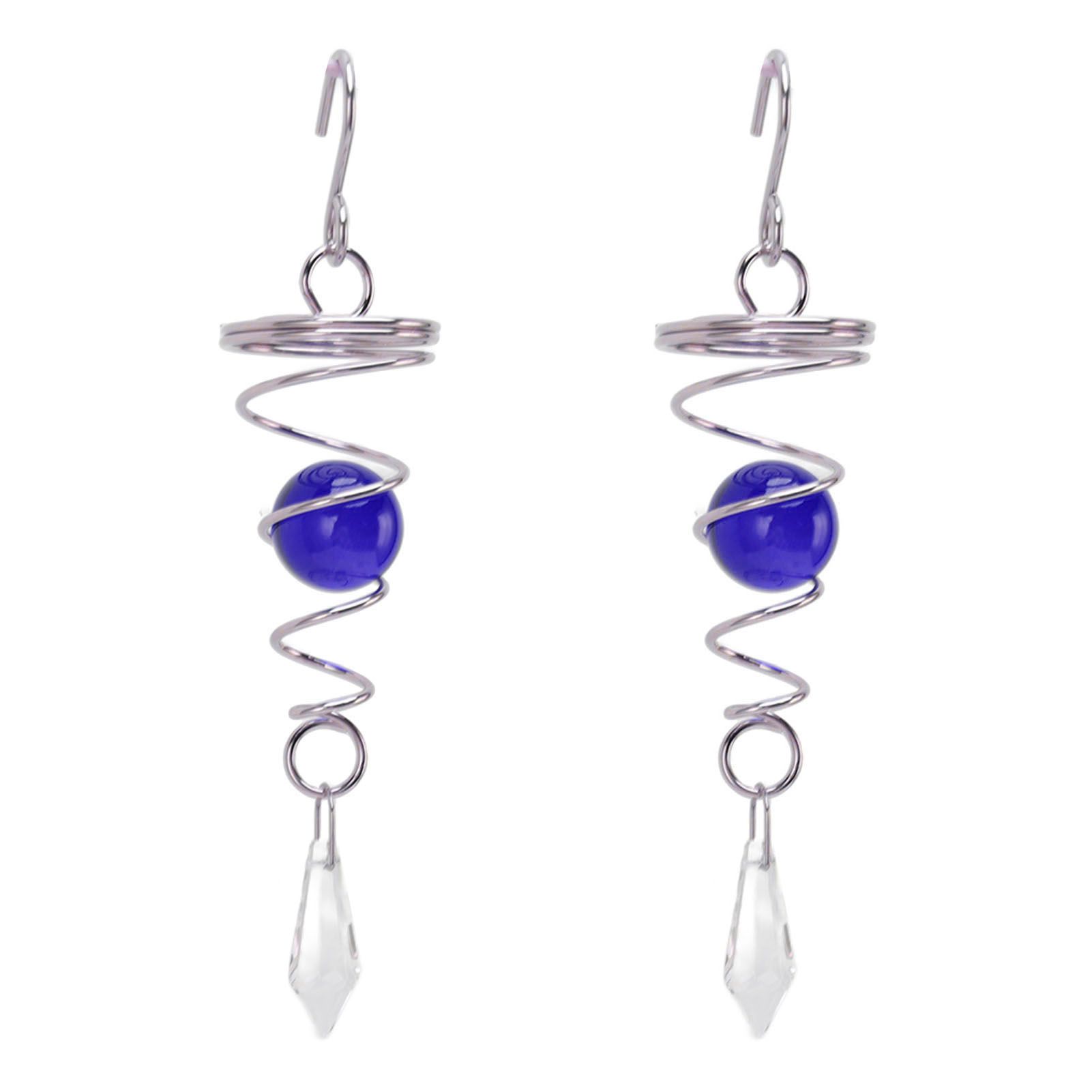 2Pcs Gazing Ball Spiral Tail Wind Spinner Stabilizer Stainless Steel Spiral Wind Chimes for Outside Blue