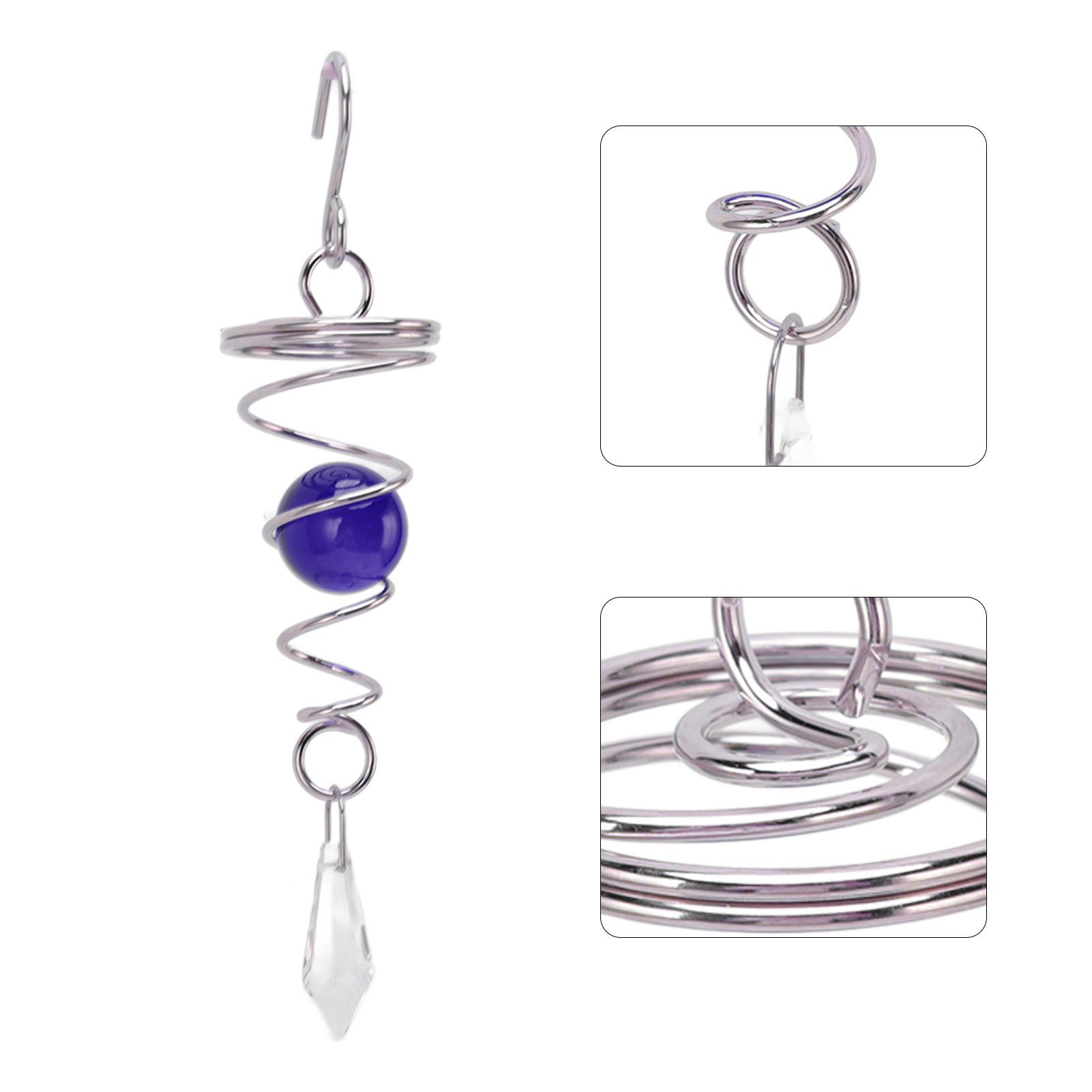 2Pcs Gazing Ball Spiral Tail Wind Spinner Stabilizer Stainless Steel Spiral Wind Chimes for Outside Blue
