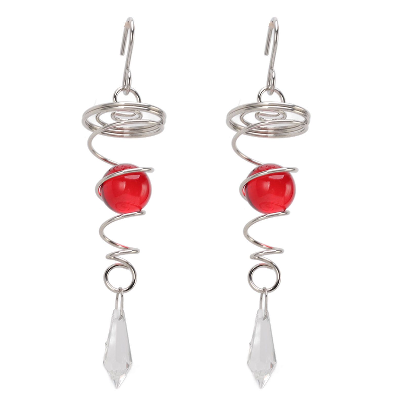 2Pcs Gazing Ball Spiral Tail Wind Spinner Stabilizer Stainless Steel Spiral Wind Chimes for Outside Red