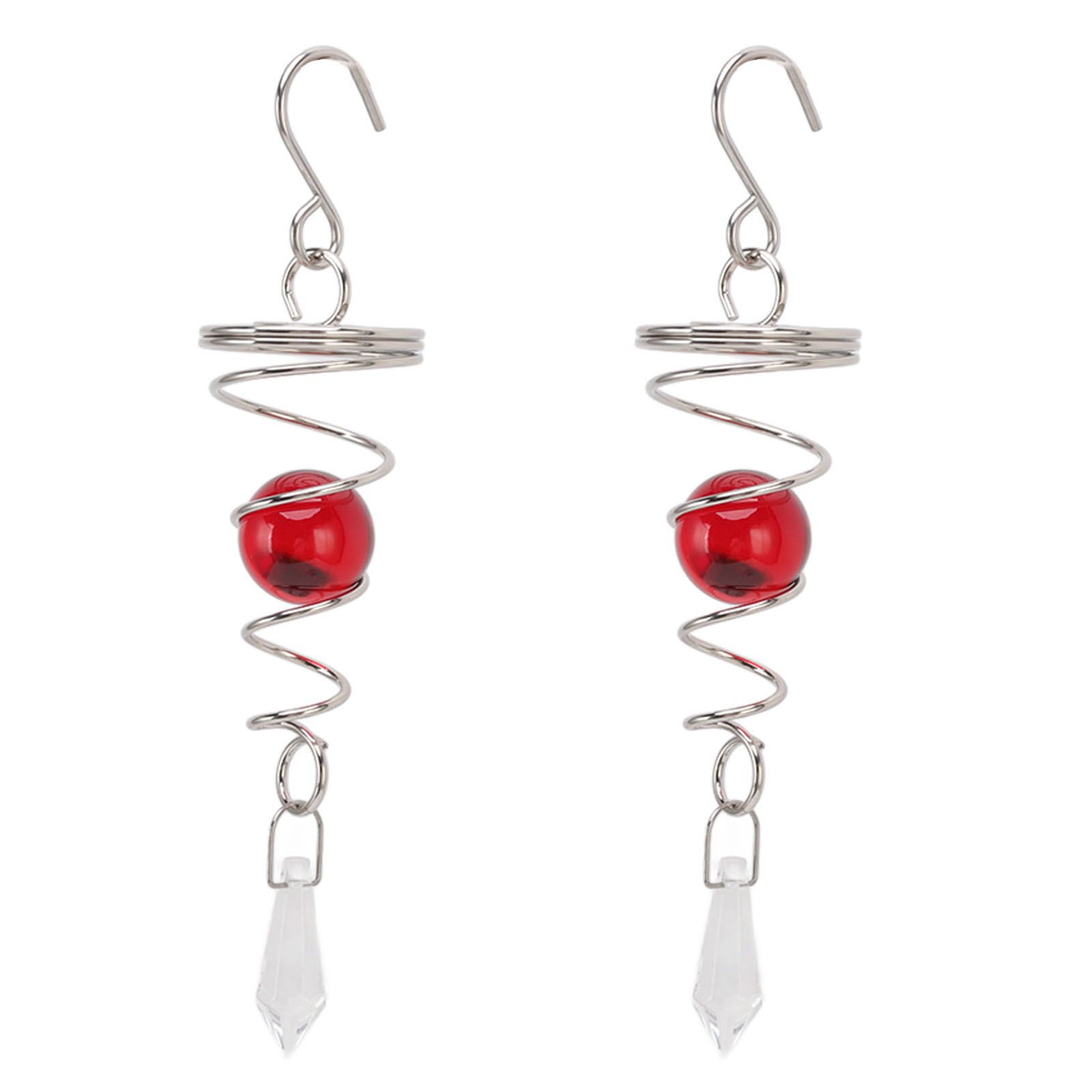 2Pcs Gazing Ball Spiral Tail Wind Spinner Stabilizer Stainless Steel Spiral Wind Chimes for Outside Red