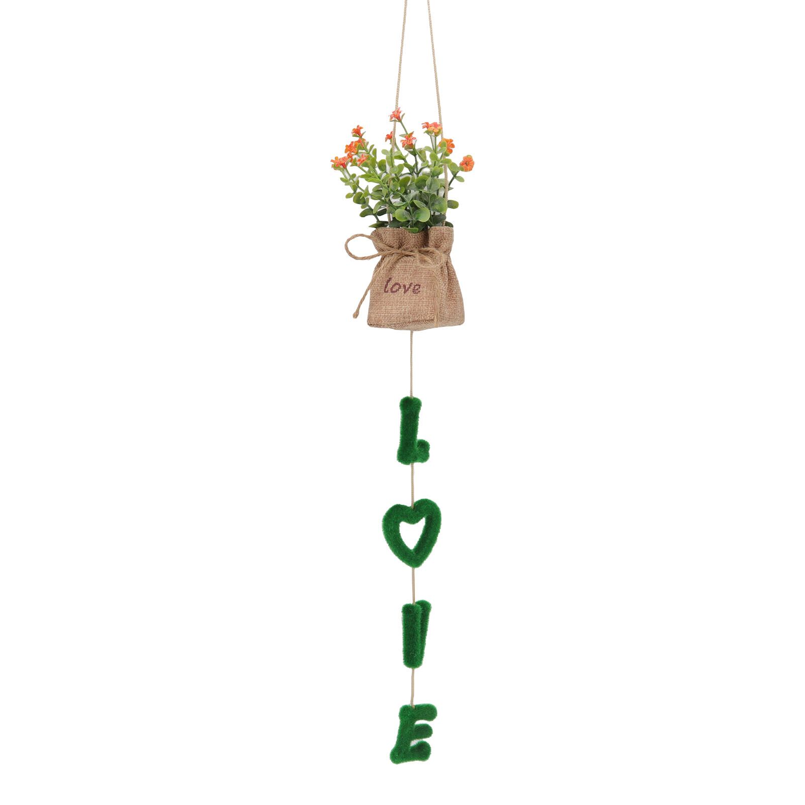 Love Hanging Flower Basket Plastic and Linen Hanging Artificial Flower for Home Wedding