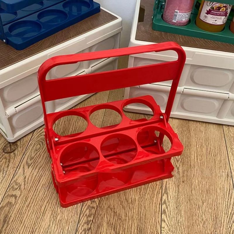 Portable Beer Bottle Rack Pure Color Foldable Beverage Storage Rack Picnic Beer Handle Basket Red Portable Beer Bottle Rack Pure Color Foldable Beverage Storage Rack Picnic Beer Handle Basket Red