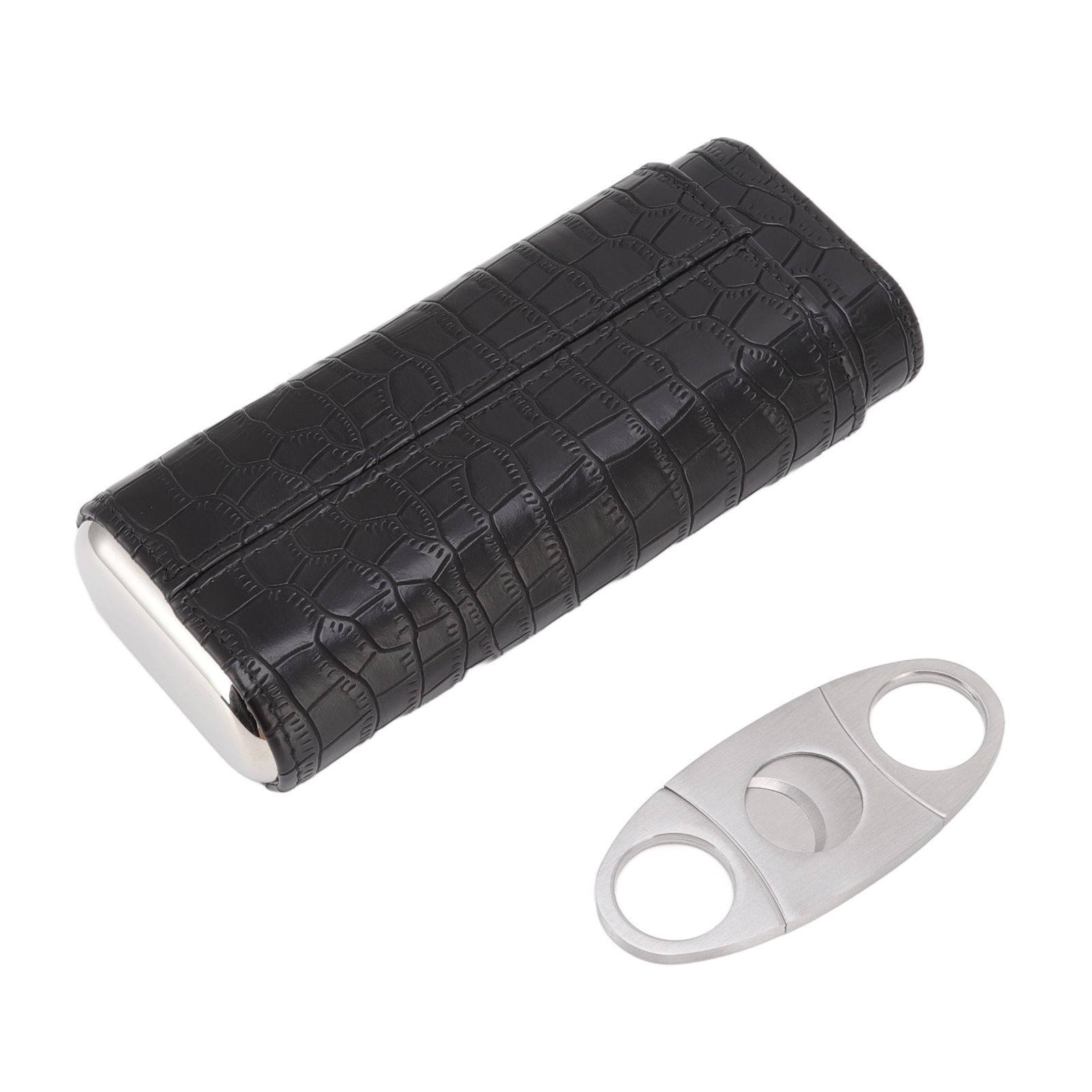 Cigar Leather Case Cedarwood Liner Portable 3pcs Cigar Holder Cigar Humidor Case with Cutter for Travel Black