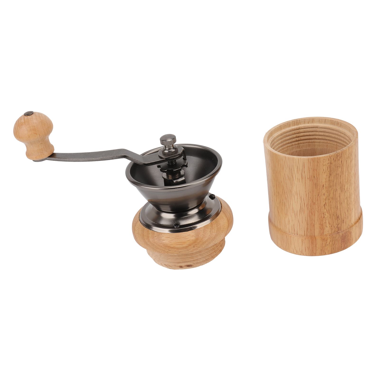 Coffee Grinder Manual Oak Stainless Steel Retro Ergonomic Crank Handle Conical Grinding Core Portable Coffee Bean Grinder Light Color