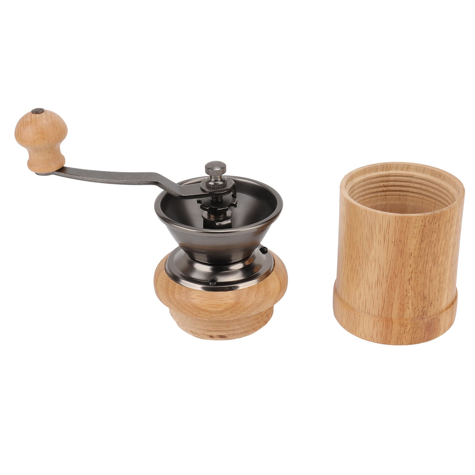 Coffee Grinder Manual Oak Stainless Steel Retro Ergonomic Crank Handle Conical Grinding Core Portable Coffee Bean Grinder Light Color
