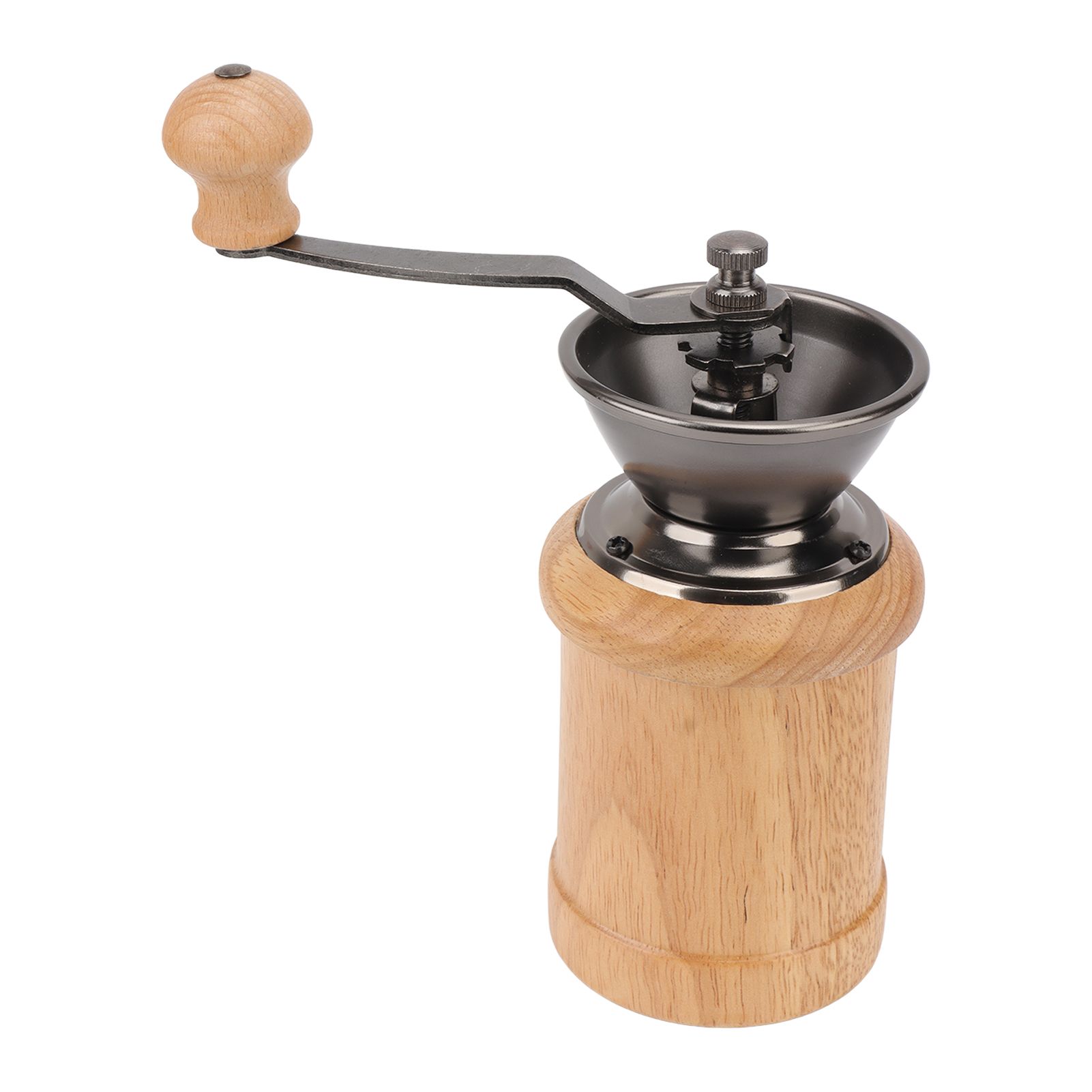 Coffee Grinder Manual Oak Stainless Steel Retro Ergonomic Crank Handle Conical Grinding Core Portable Coffee Bean Grinder Light Color