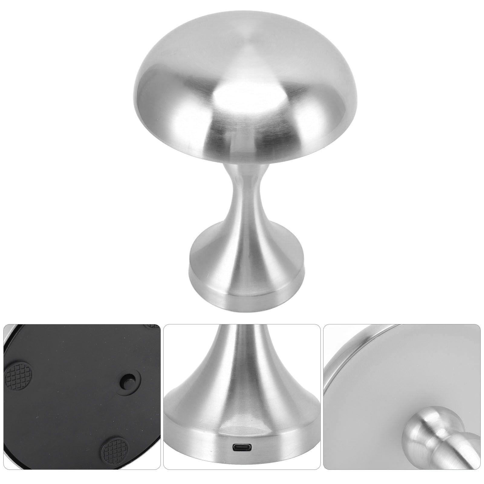 Table Lamp Rechargeable Mushroom Shape 3 Speed Color Temperature Touch Stepless Dimming Night Light for Home Silver
