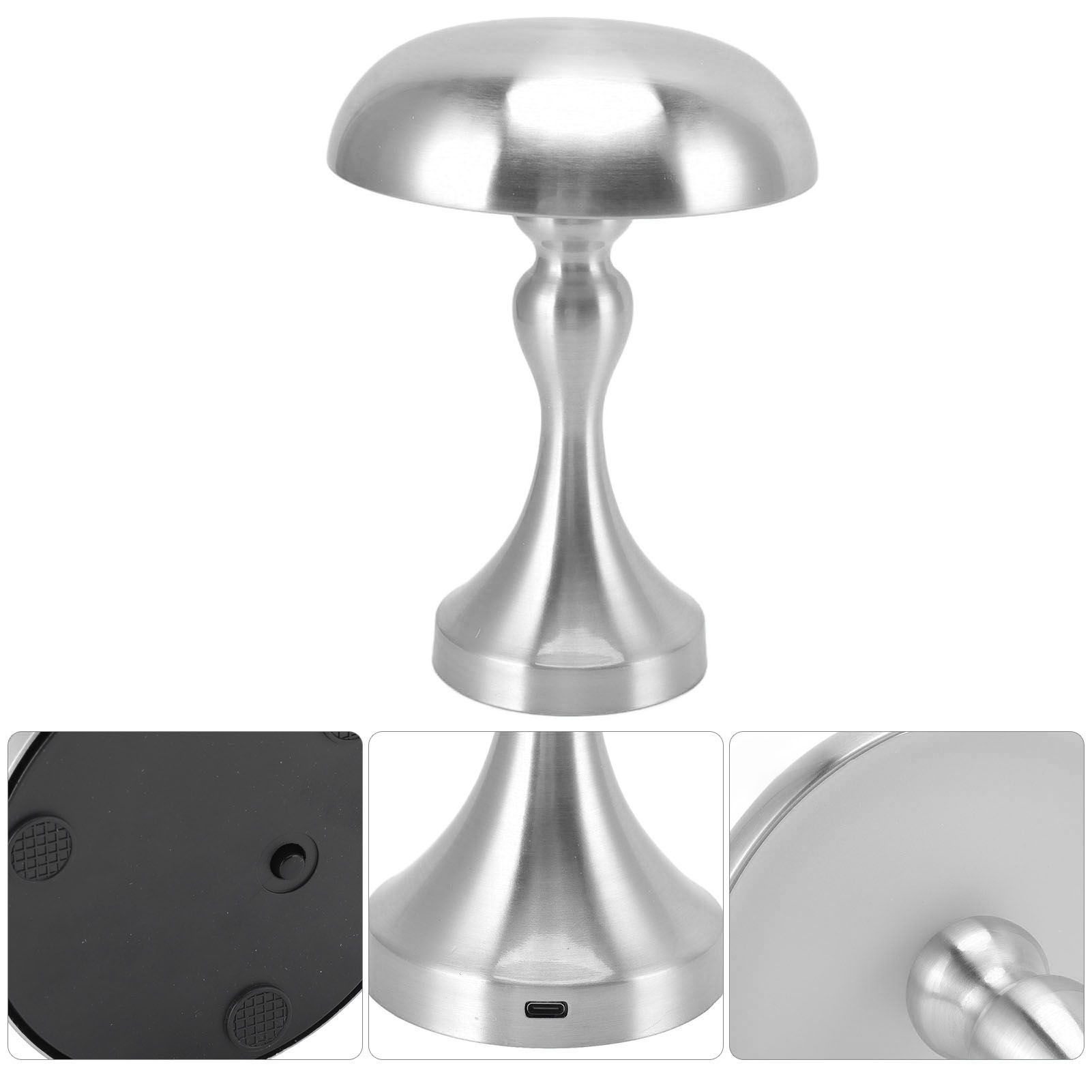 Table Lamp Rechargeable Mushroom Shape 3 Speed Color Temperature Touch Stepless Dimming Night Light for Home Silver