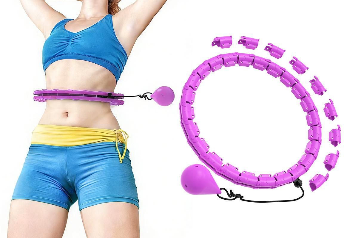 32 Section Weighted Hula Hoop with Massage Rollers - Purple 32 Section Weighted Hula Hoop with Massage Rollers - Purple