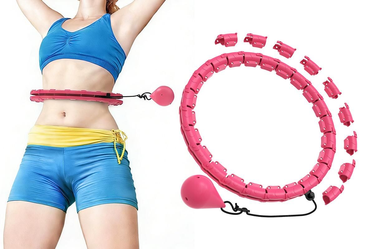 32 Section Weighted Hula Hoop with Massage Rollers - Pink 32 Section Weighted Hula Hoop with Massage Rollers - Pink