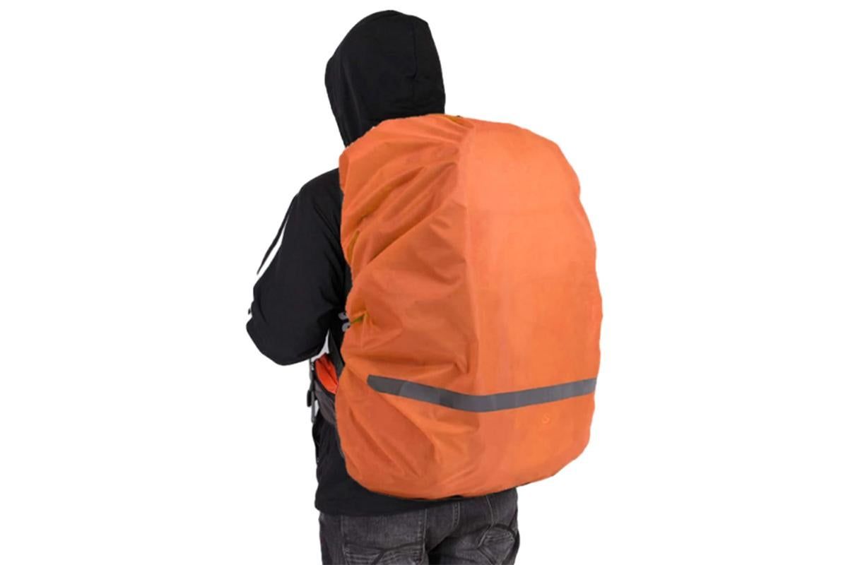 High-Visibility Backpack Rain Cover with Reflective Strip Water-Resistant Outdoor Night Travel Bag Cover -Orange / M