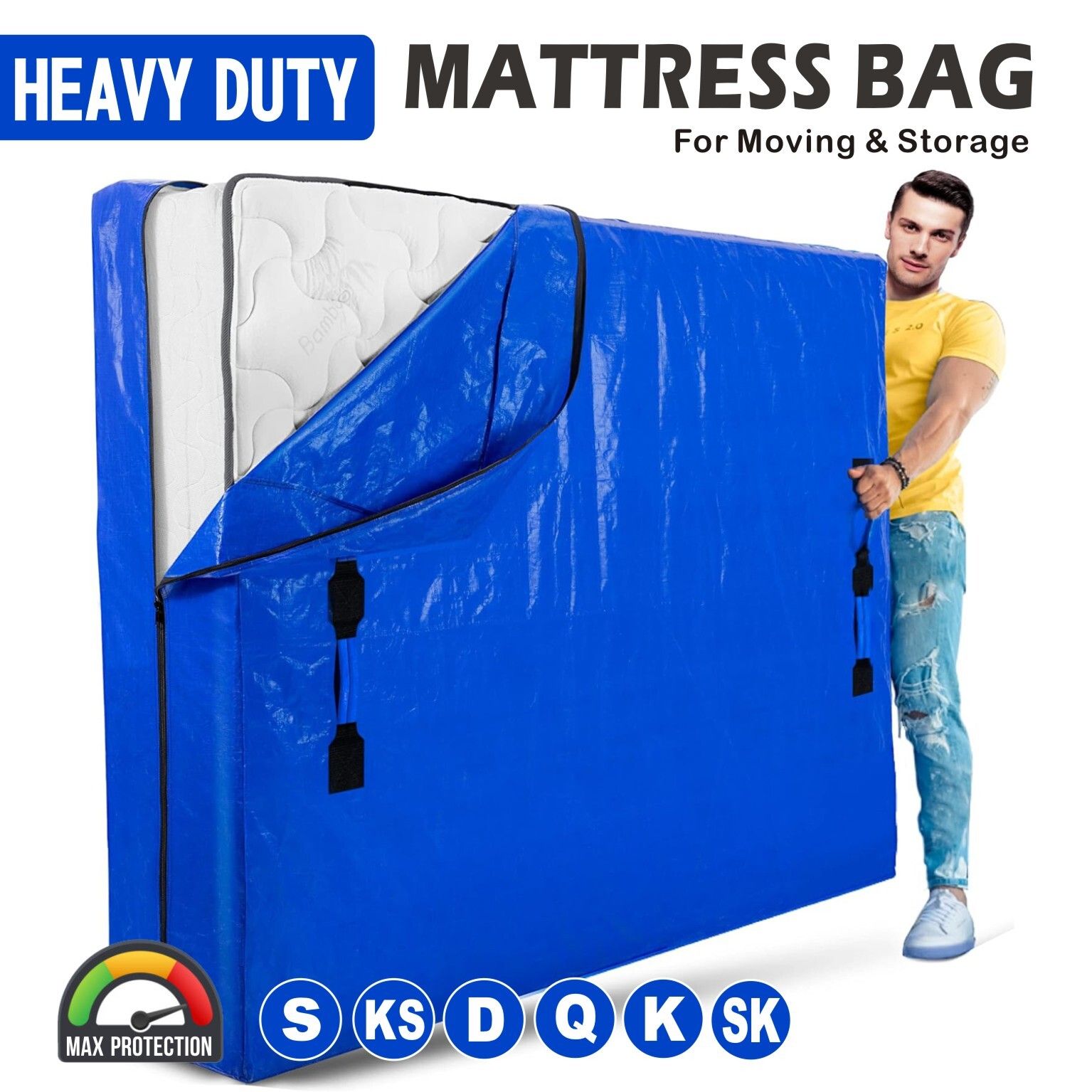 Mattress Bag Mattresses Protector Plastic Moving Storage Dust Cover Carry Bed Waterproof Zipper Packing Reusable Disposal Mattress Bag Mattresses Protector Plastic Moving Storage Dust Cover Carry Bed Waterproof Zipper Packing Reusable Disposal
