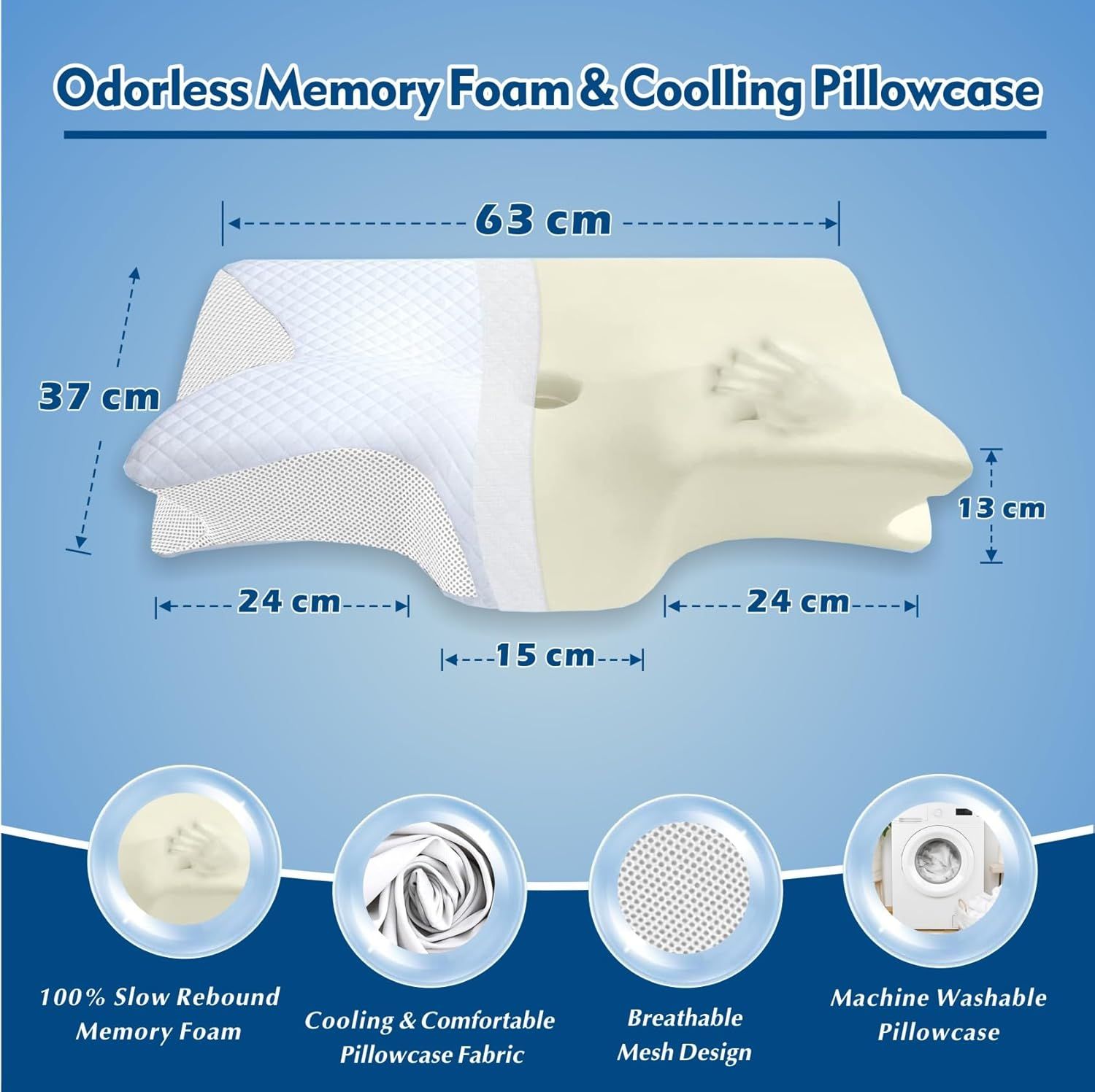 Bamboo Cervical Pillow for Neck and Shoulder Pain Relief Ergonomic Bed Pillow