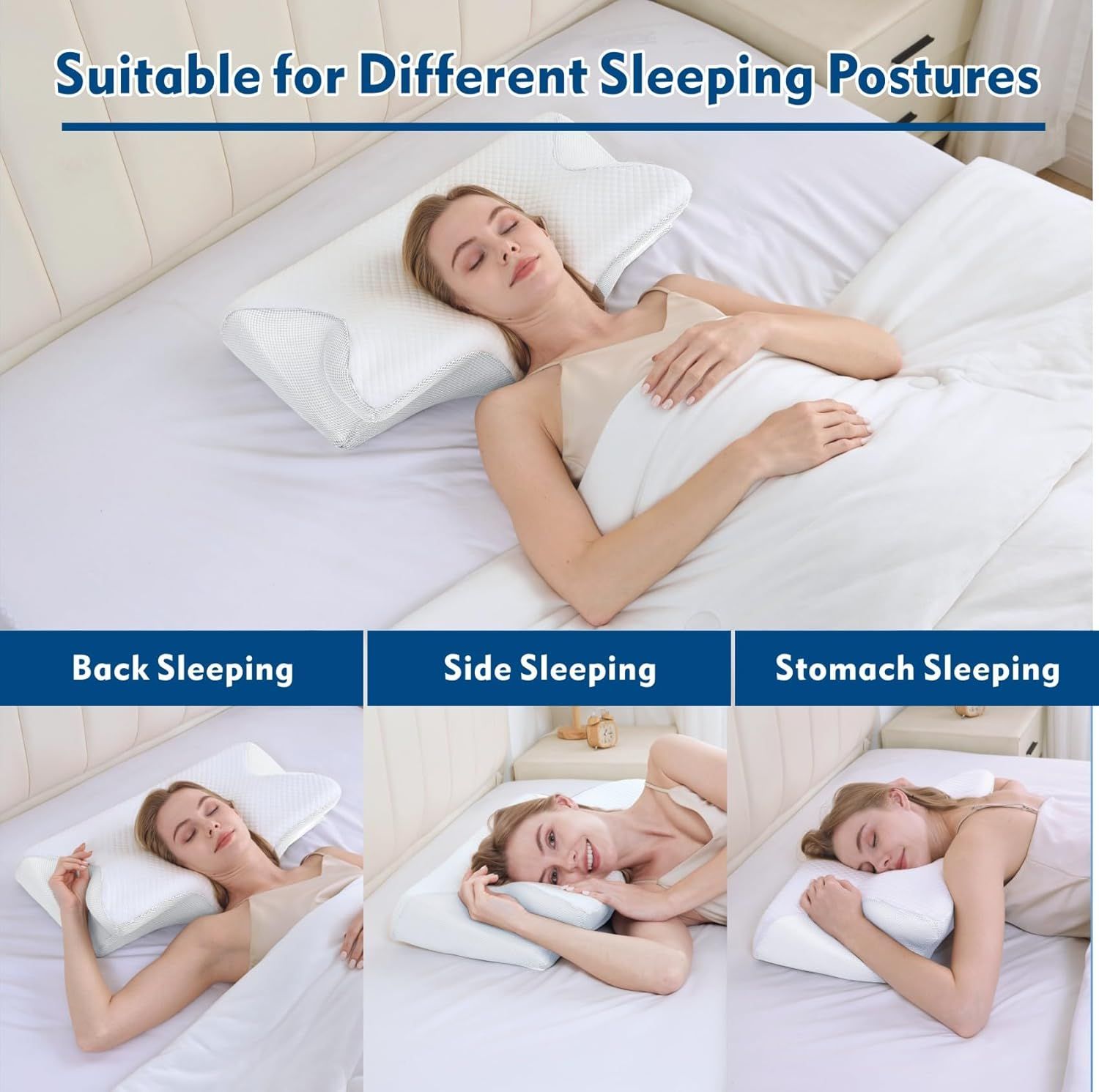 Bamboo Cervical Pillow for Neck and Shoulder Pain Relief Ergonomic Bed Pillow