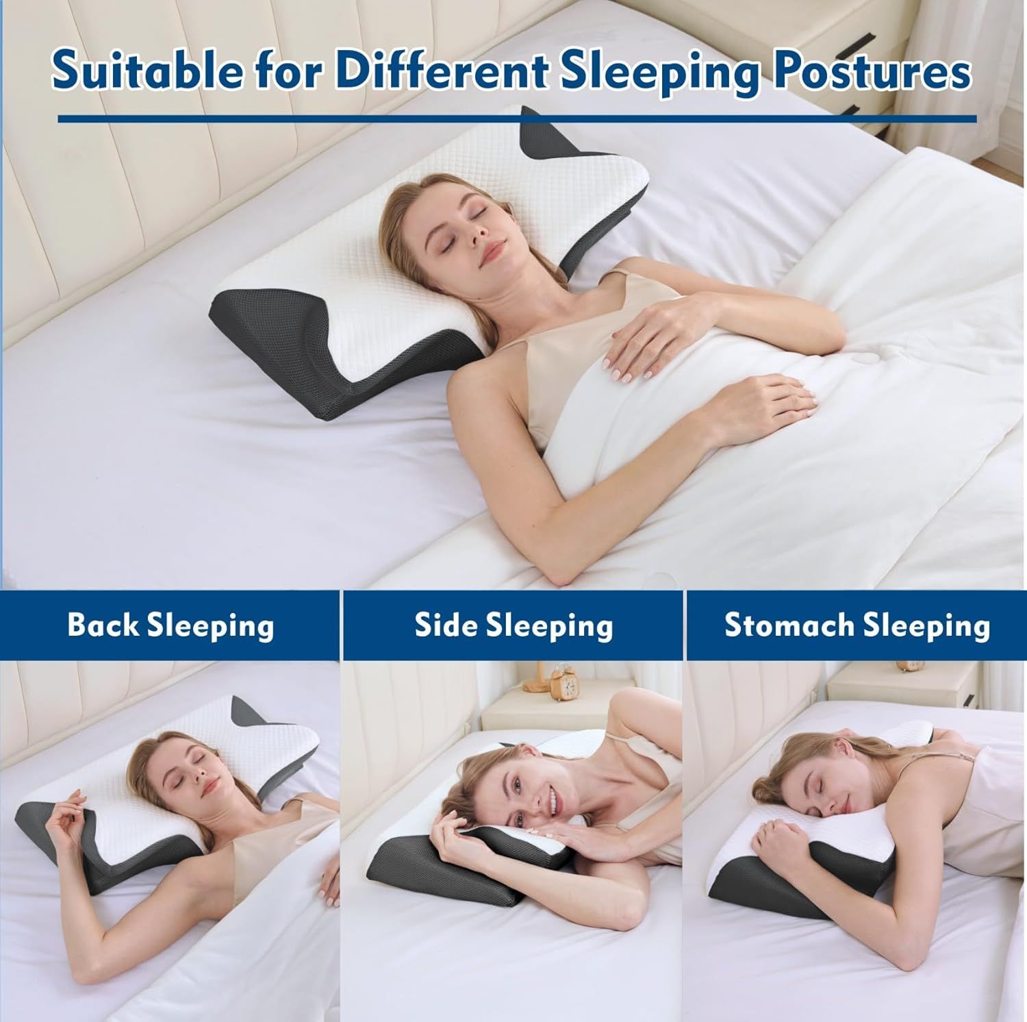Bamboo Cervical Pillow for Neck and Shoulder Pain Relief Ergonomic Bed Pillow