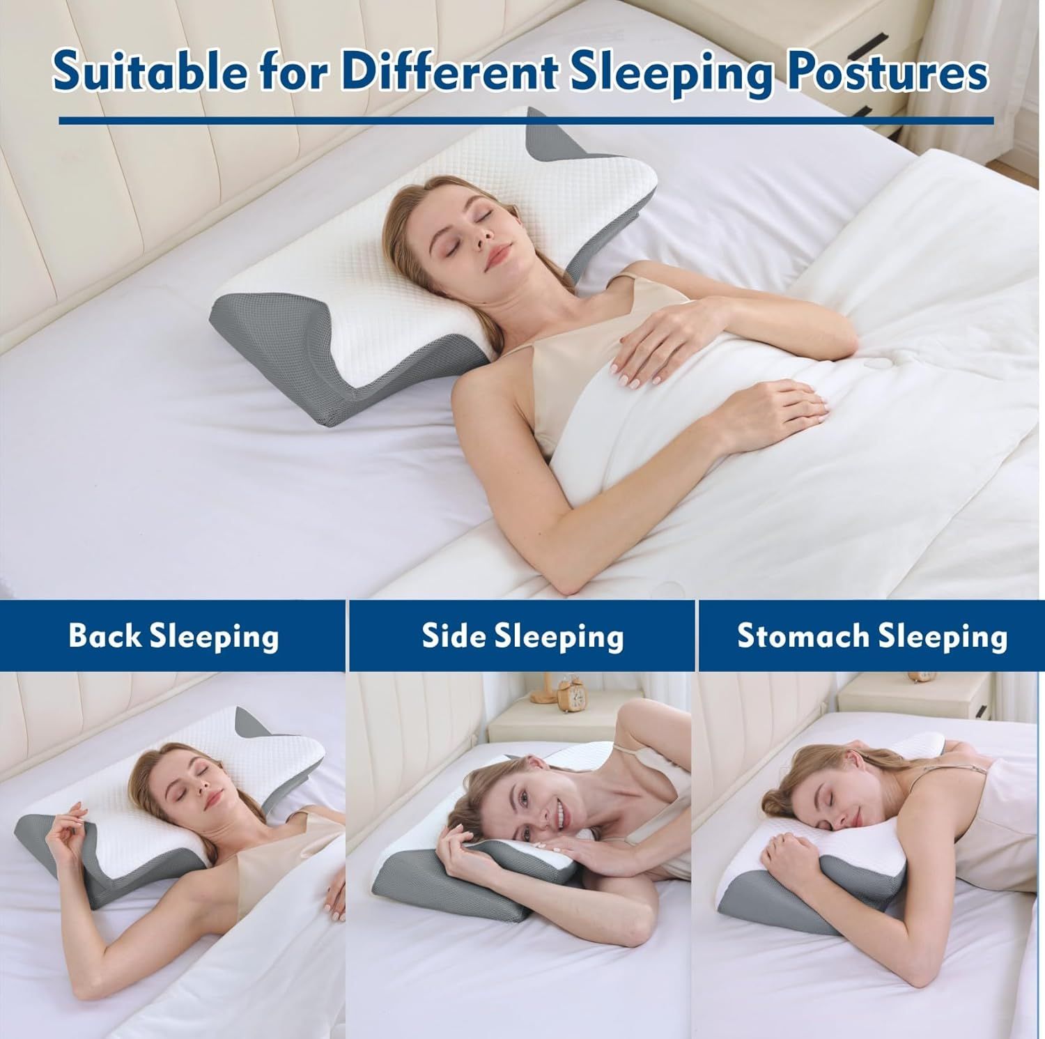 Bamboo Cervical Pillow for Neck and Shoulder Pain Relief Ergonomic Bed Pillow