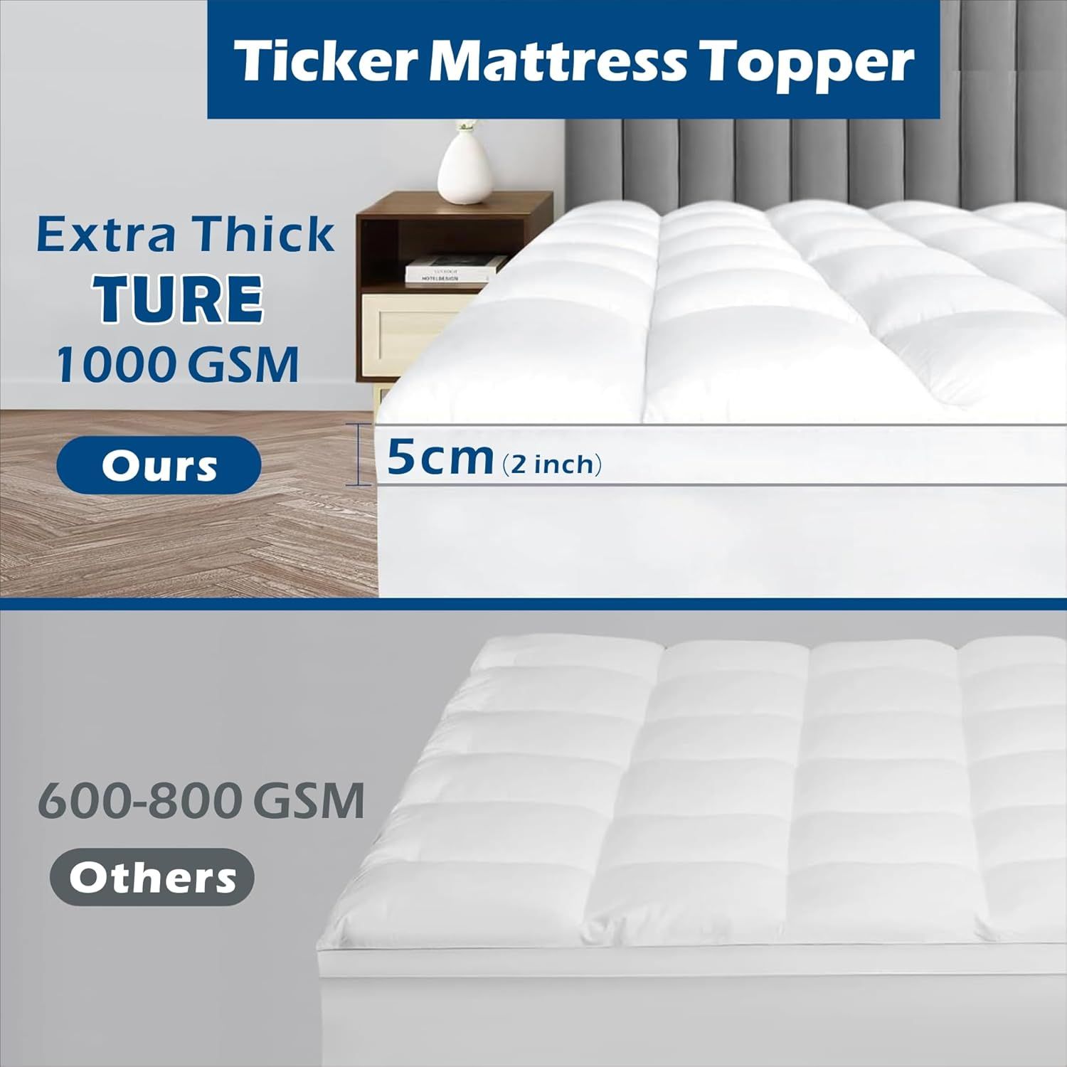 1000GSM Mattress Topper Viscose Derived from Bamboo