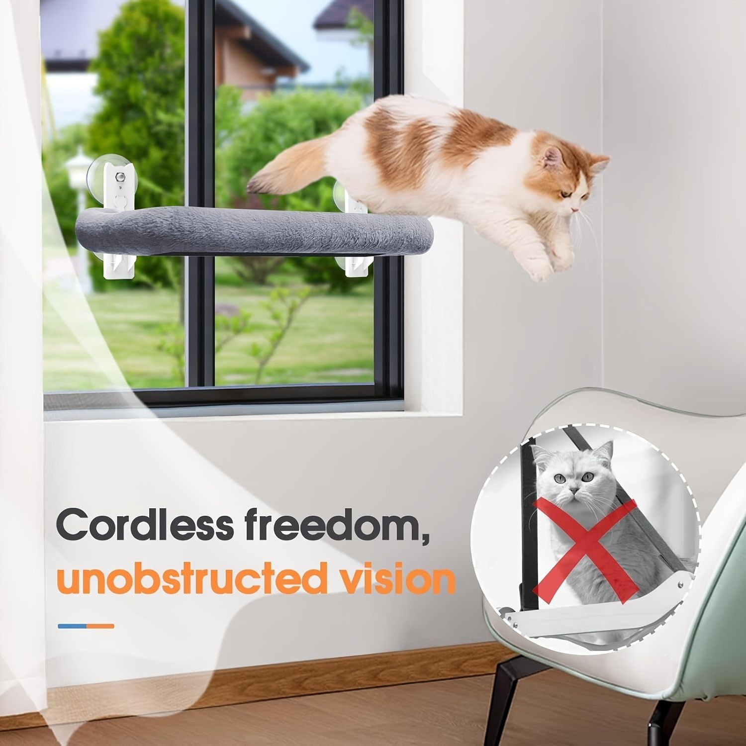 Gray cat bed, window cat bed, cat furniture, cat supplies, Australian cat bed, cat relaxation, bird watching cat bed, sunbathing cat bed