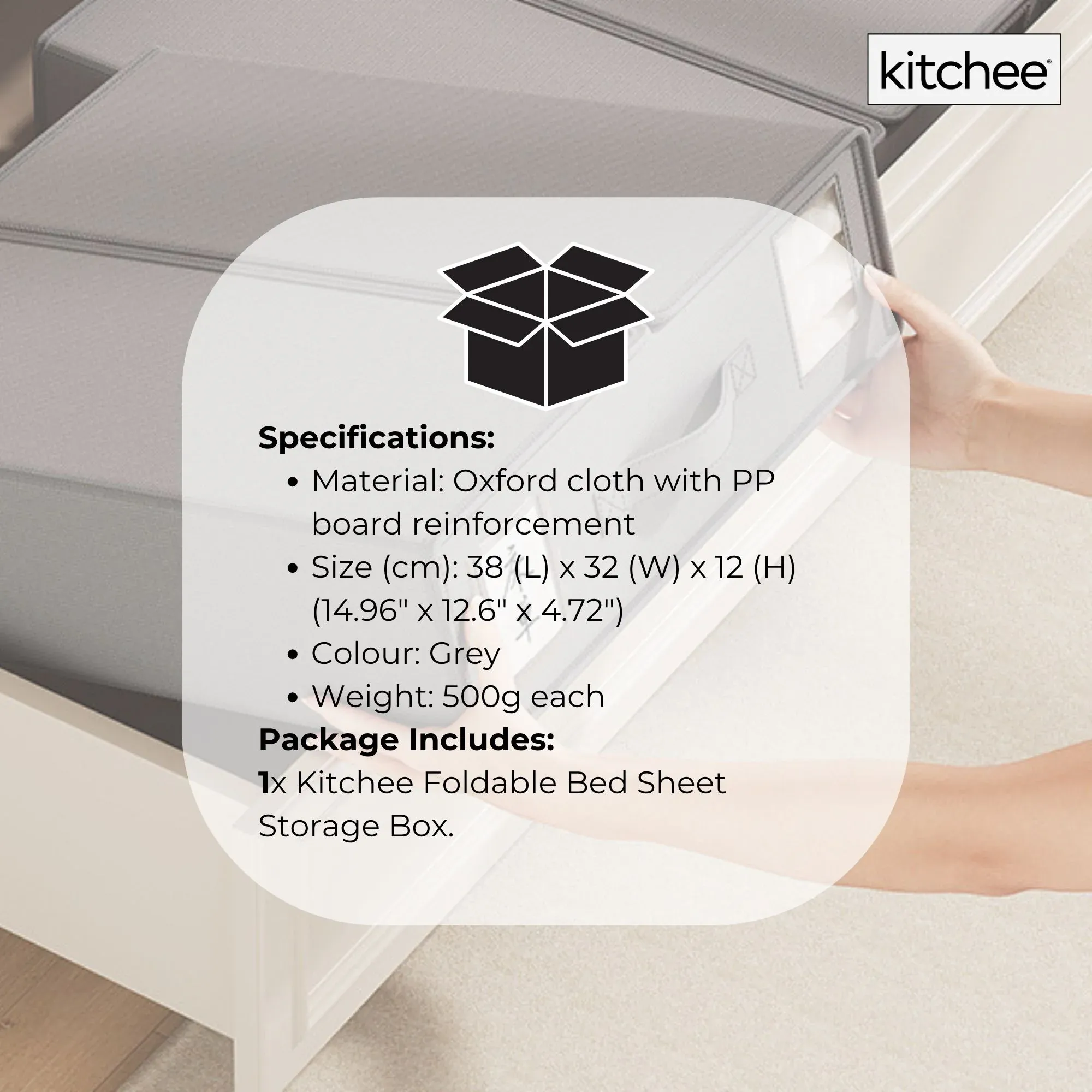 1x Kitchee Foldable Bed Sheet Storage Box - Linen and Closet Organiser Grey