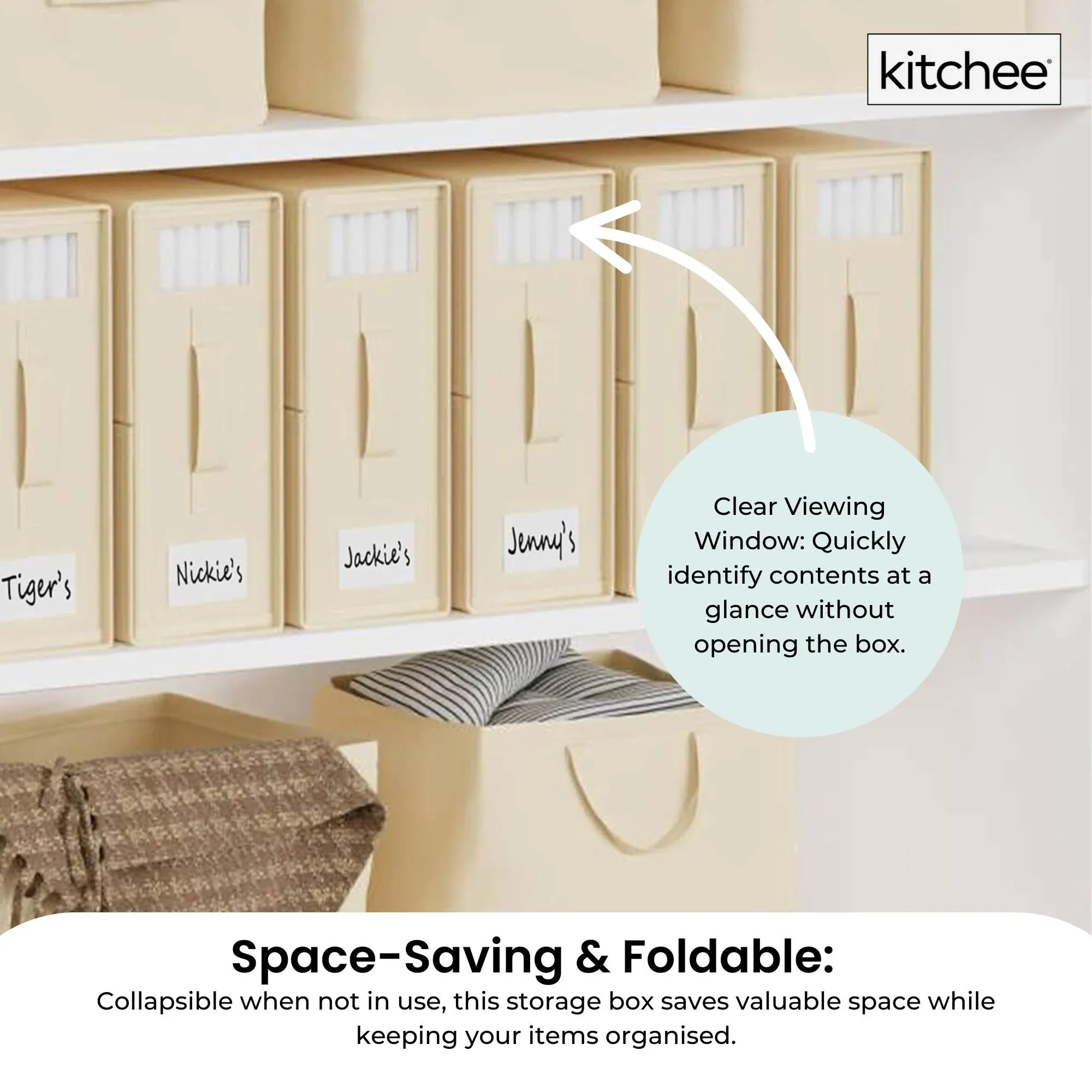 1x Kitchee Foldable Bed Sheet Storage Box - Linen and Closet Organiser Beige