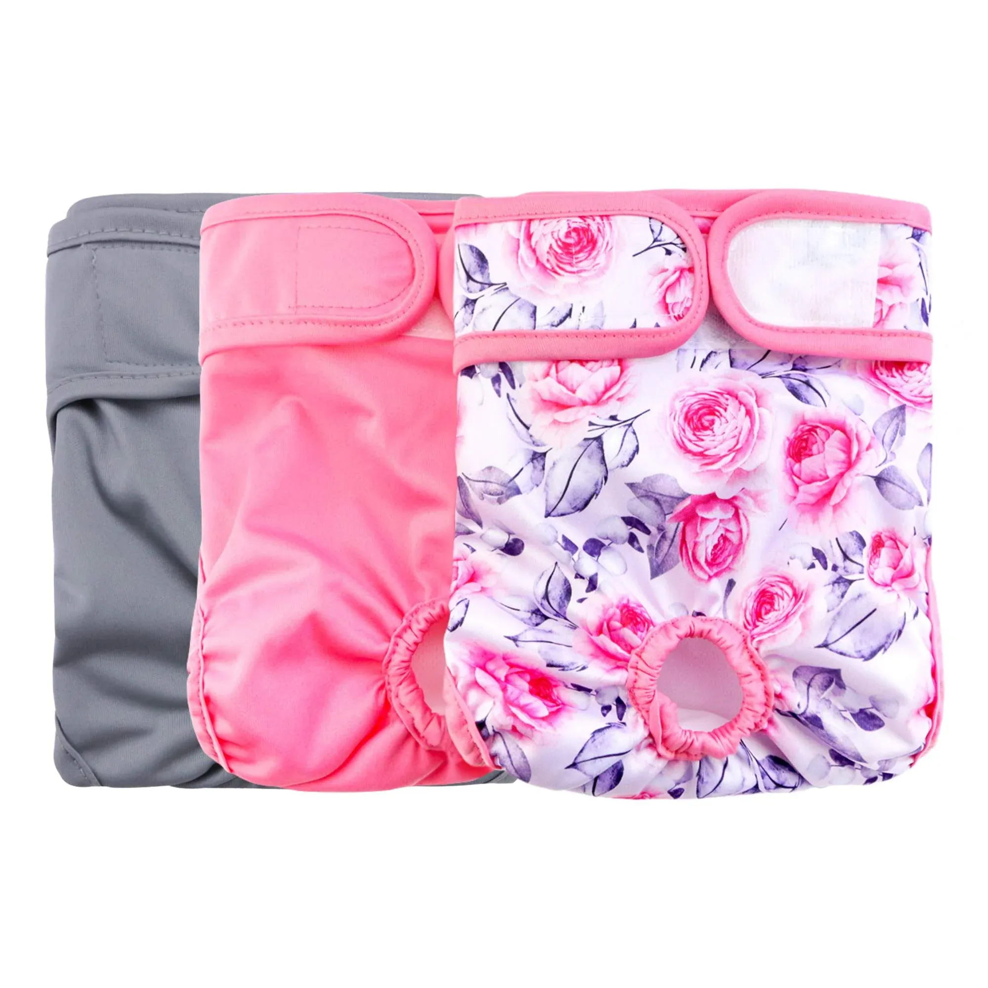Rooster Farms Female Dog Diapers Small 3Pk - Washable Reusable Nappies Hook/Loop