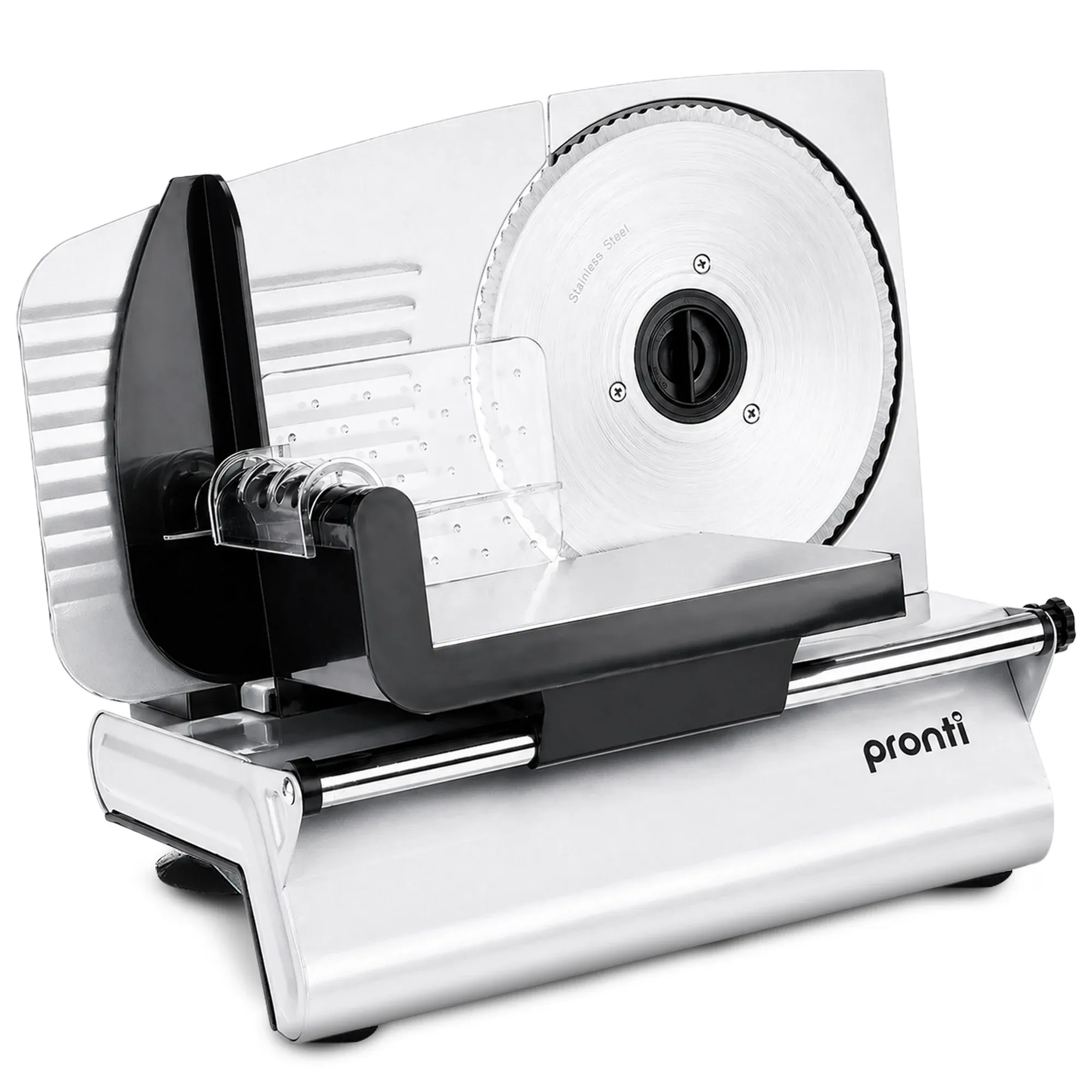Pronti White Electric Food Slicer 200W with Adjustable Thickness 1 to 15mm Serrated and Fine Edge Stainless Steel Blades