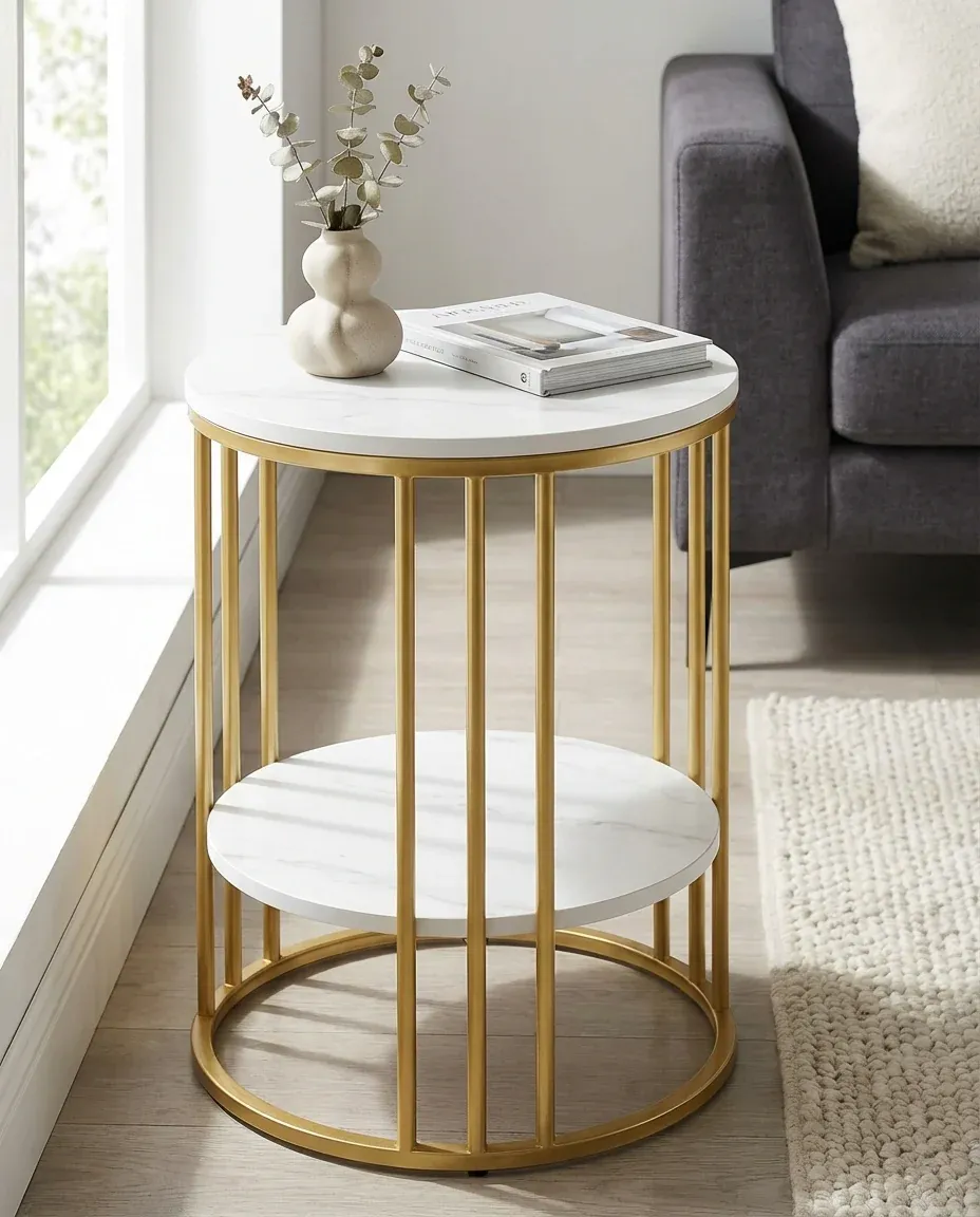 Interior Ave Cleo Gold Two Shelf Stone Side Table