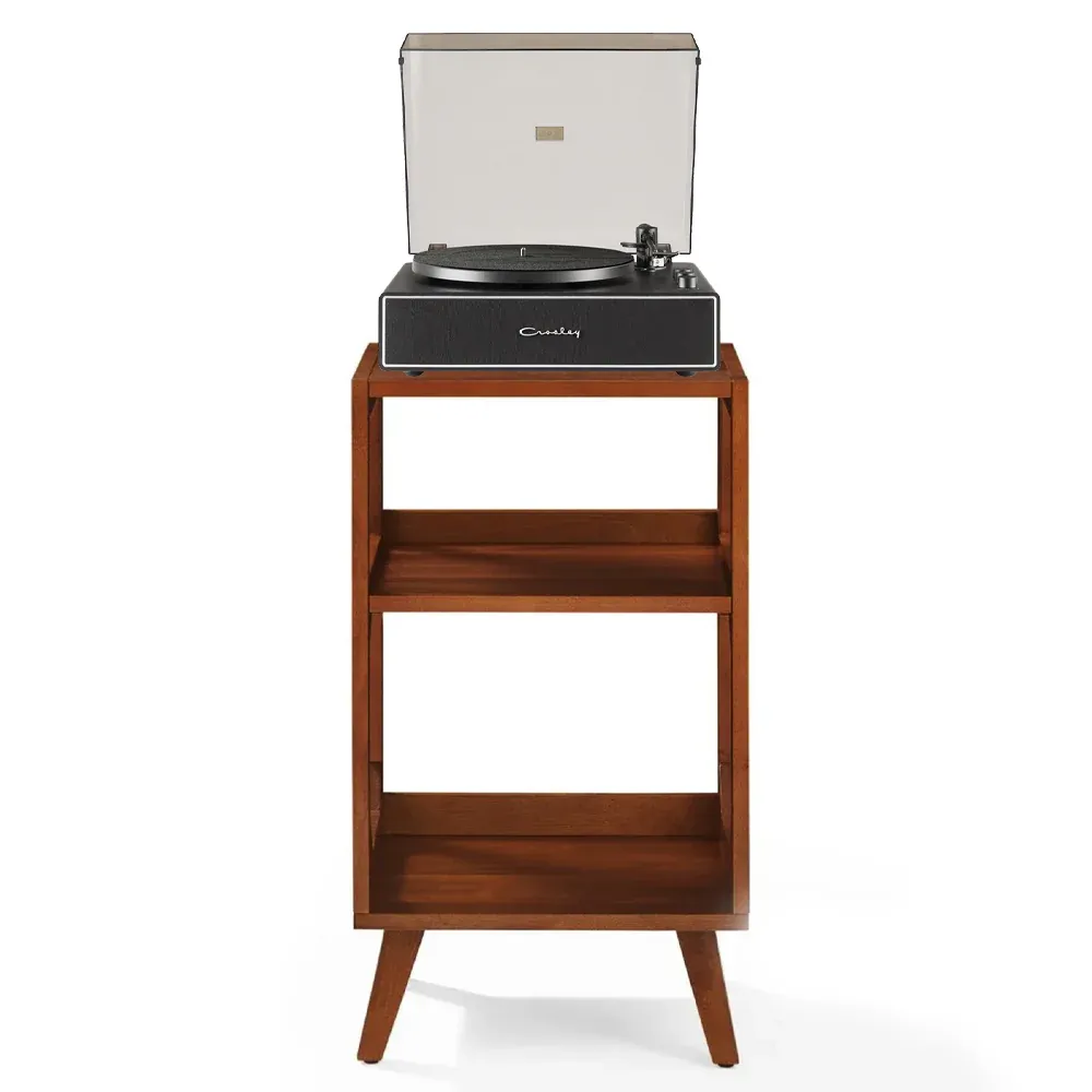 Crosley Stave 2-Speed Bluetooth Record Player Turntable with Built-in Speakers + Crosley Asheville Stand Bundle - Black