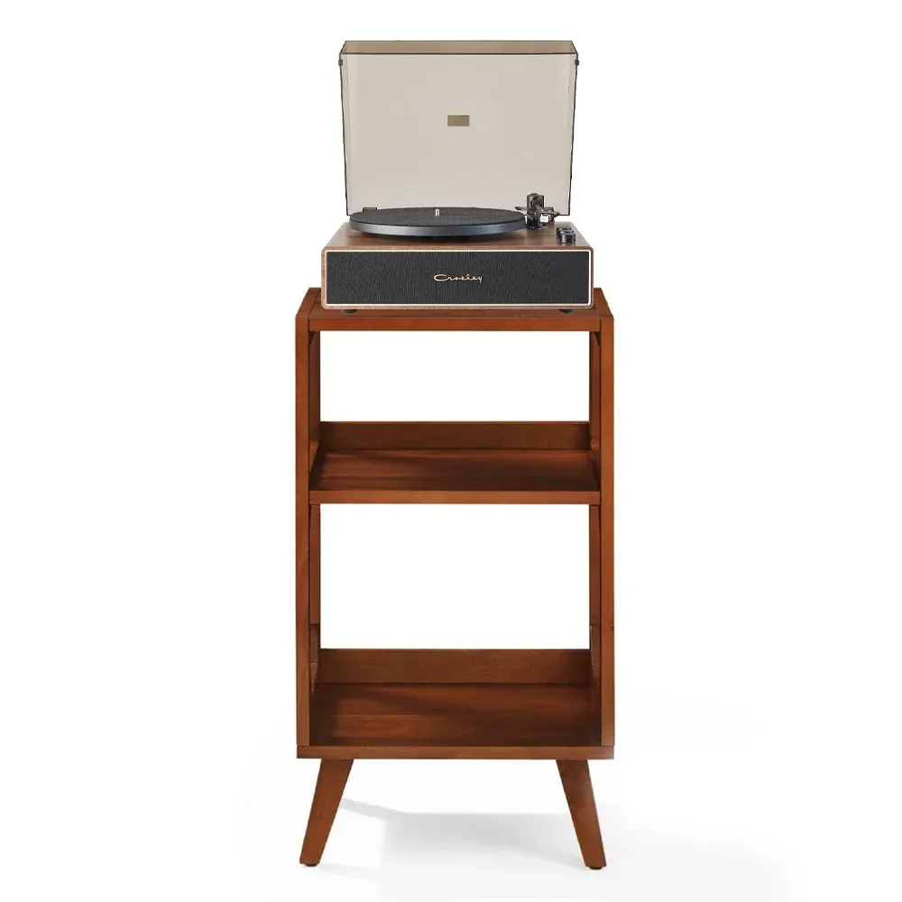 Crosley Stave 2-Speed Bluetooth Record Player Turntable with Built-in Speakers + Crosley Asheville Stand Bundle - Walnut