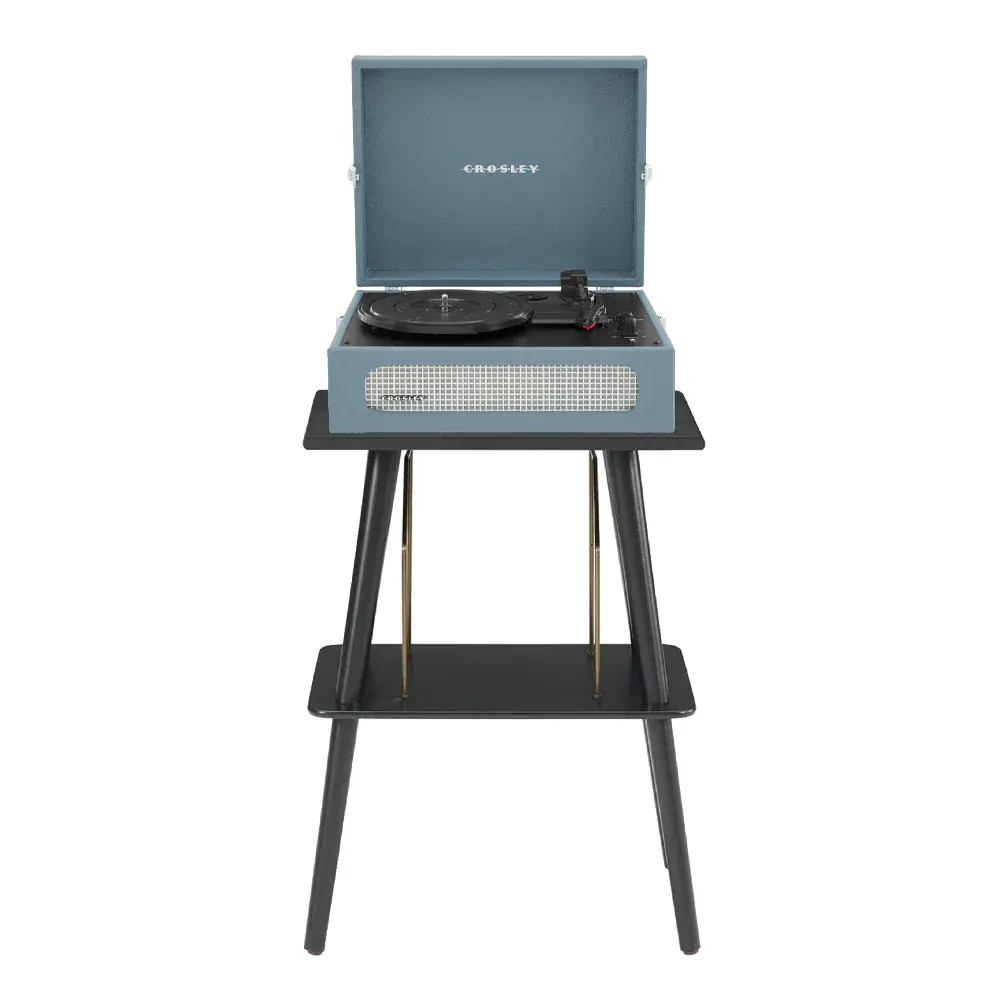 Crosley Voyager Bluetooth Portable Turntable + Entertainment Stand Bundle - Washed Blue