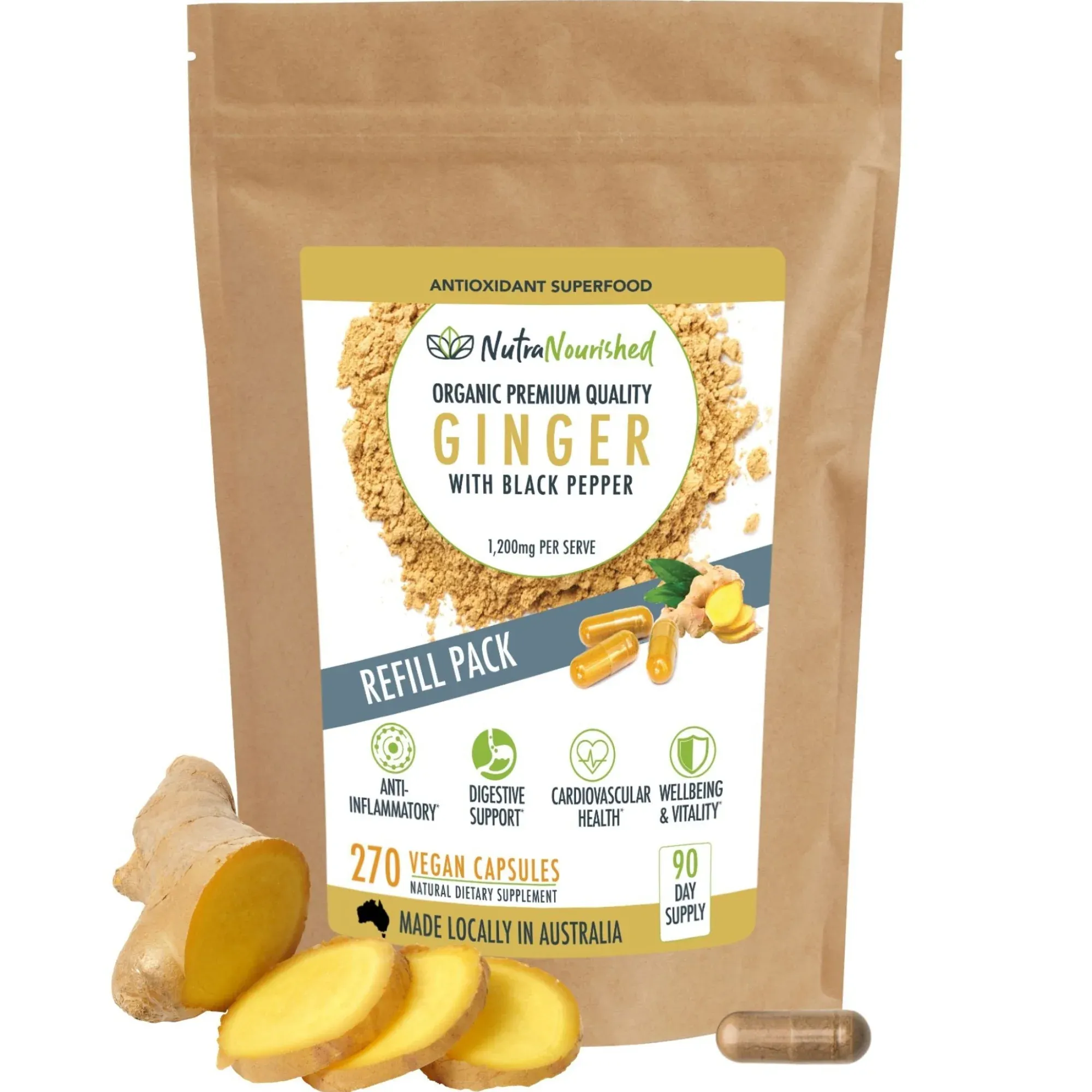 Organic Ginger Powder Capsules - Refill Bag