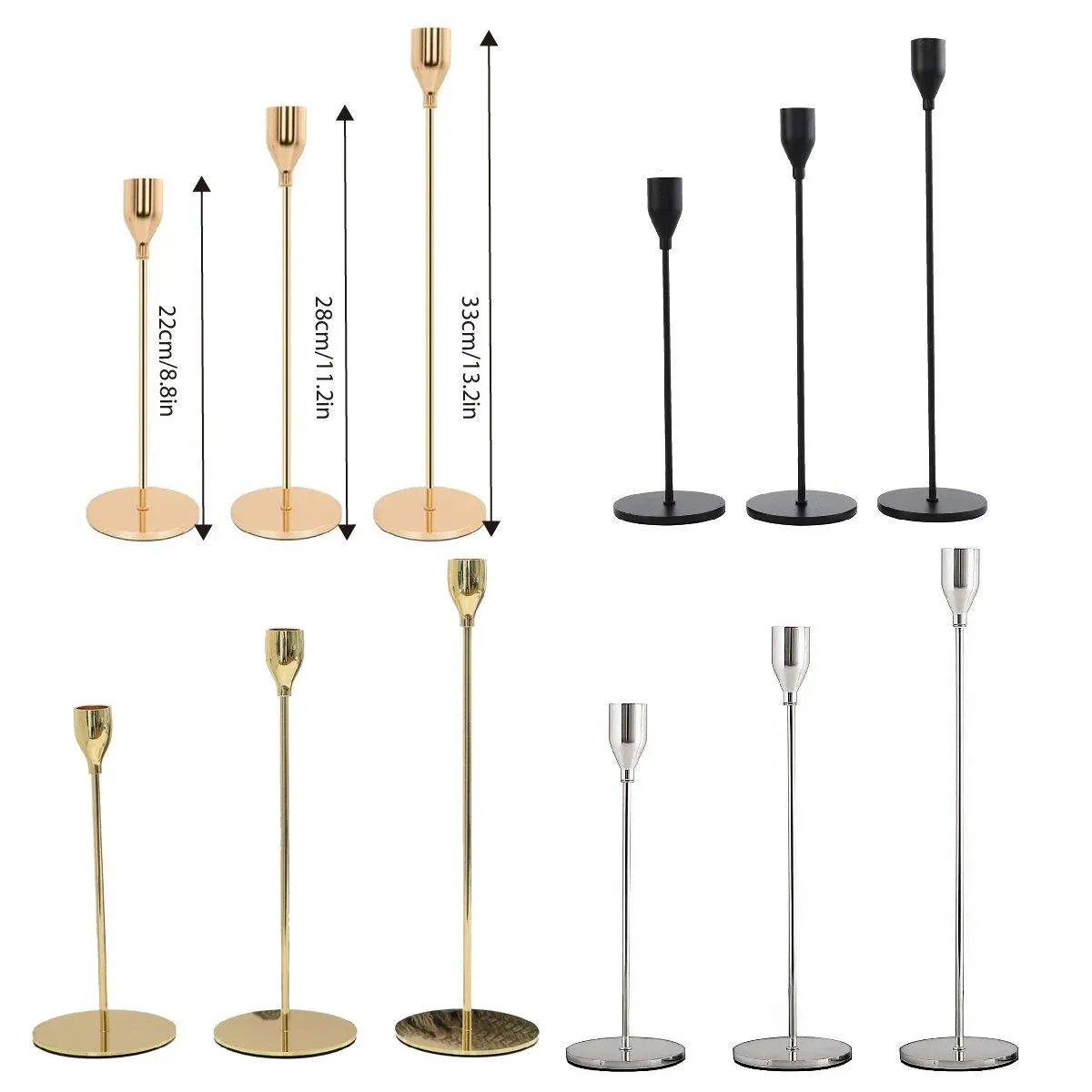 Set of 3 Decorative Candlestick Holder Candle Stand for Wedding / Dinner / Party - French Gold