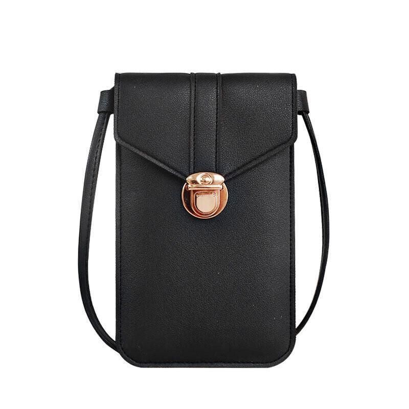 Touch Screen Crossbody Phone Bag with Clear Window PU Leather Wallet Purse - Black
