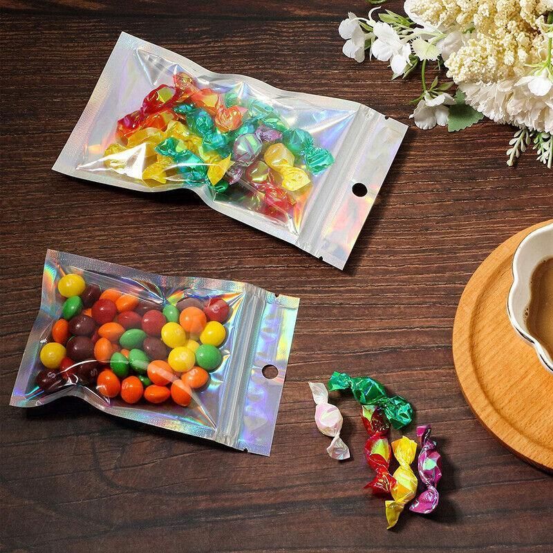 100/200X Iridescent Zip Bags for Food Storage & Holographic Makeup Pouch - 20*30cm 100PCS