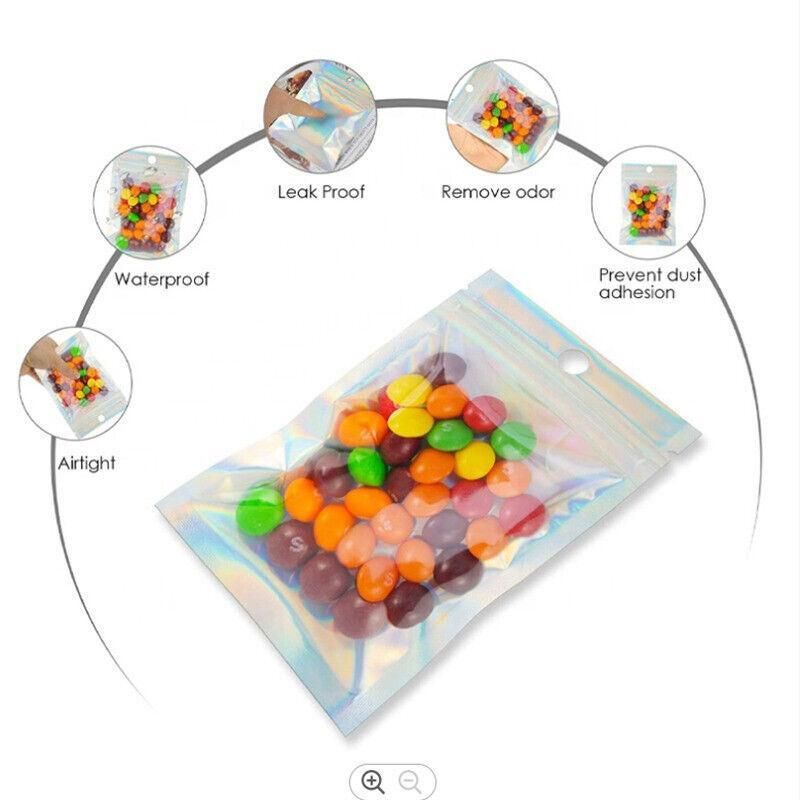 100/200X Iridescent Zip Bags for Food Storage & Holographic Makeup Pouch - 20*30cm 100PCS